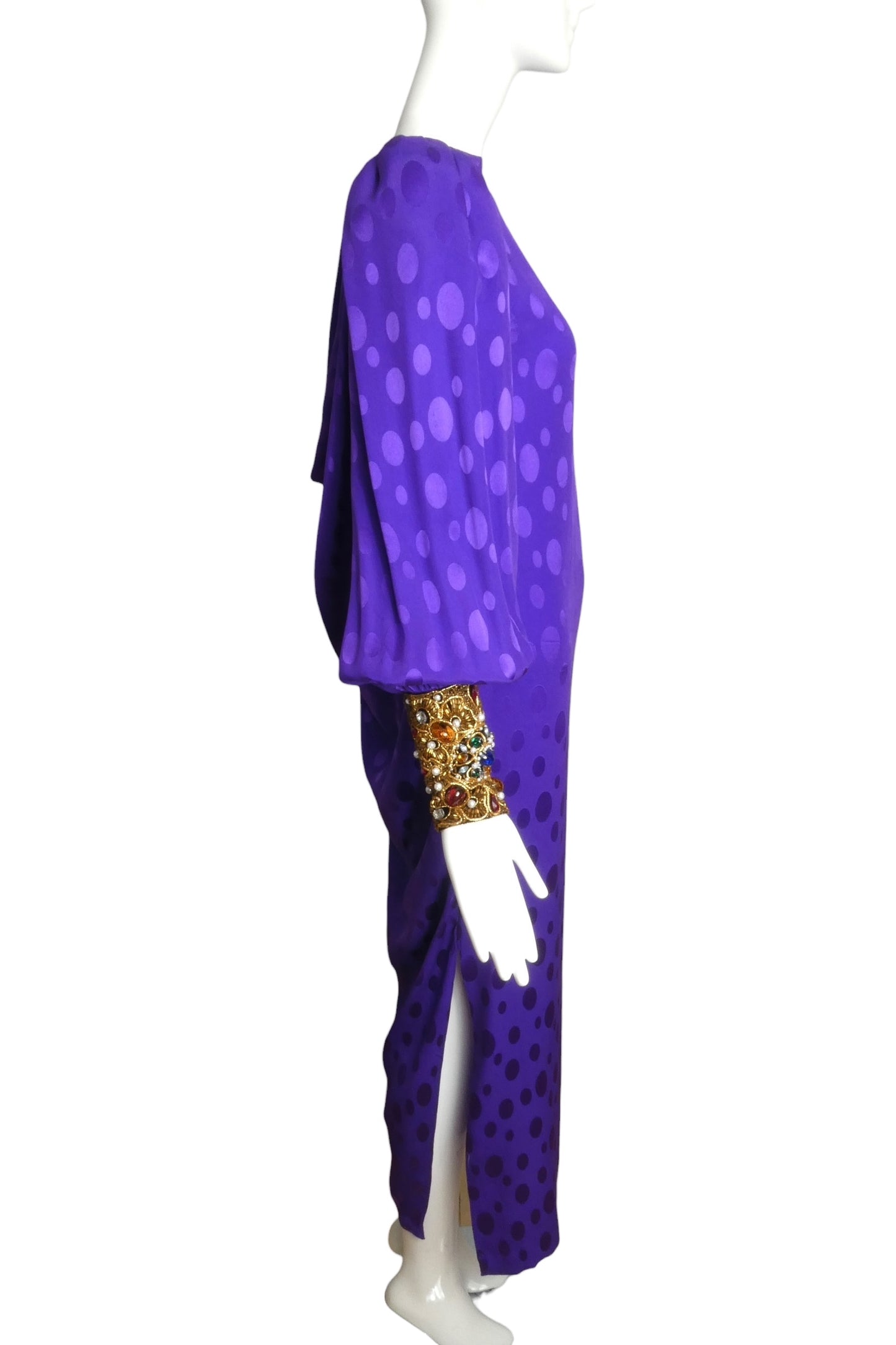 OSCAR DE LA RENTA- 1980s Purple Jeweled Jacquard Gown, Size 8