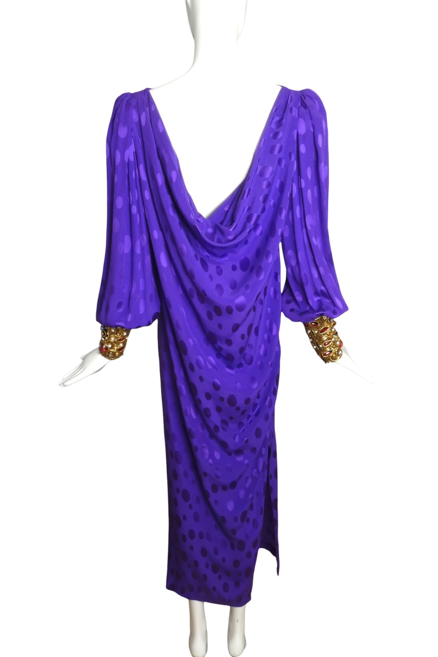 OSCAR DE LA RENTA- 1980s Purple Jeweled Jacquard Gown, Size 8