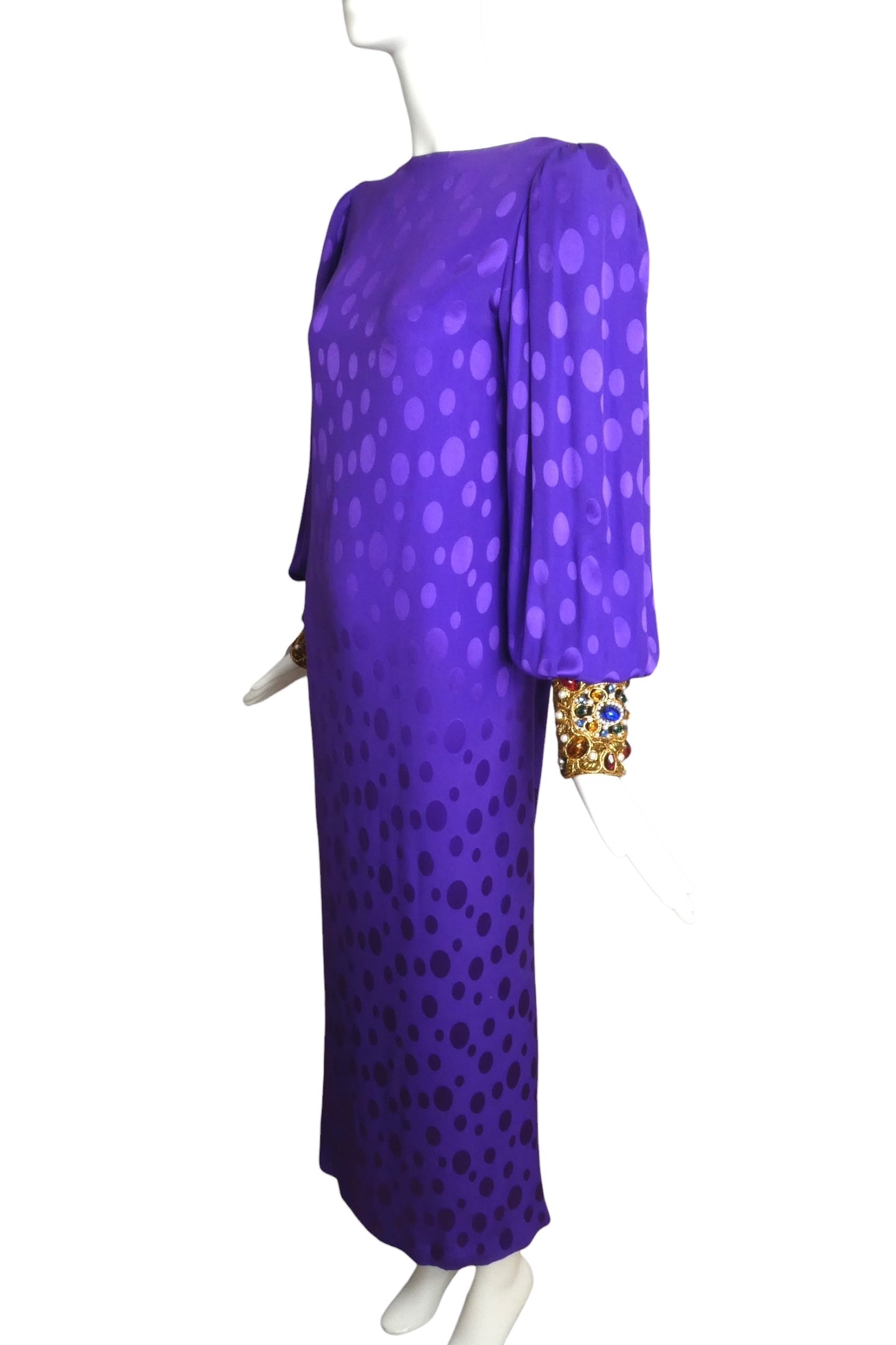 OSCAR DE LA RENTA- 1980s Purple Jeweled Jacquard Gown, Size 8