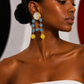 PIERRE CARDIN HERITAGE - 1995 Blue, Yellow & Gold Frosted Bead Single Earring