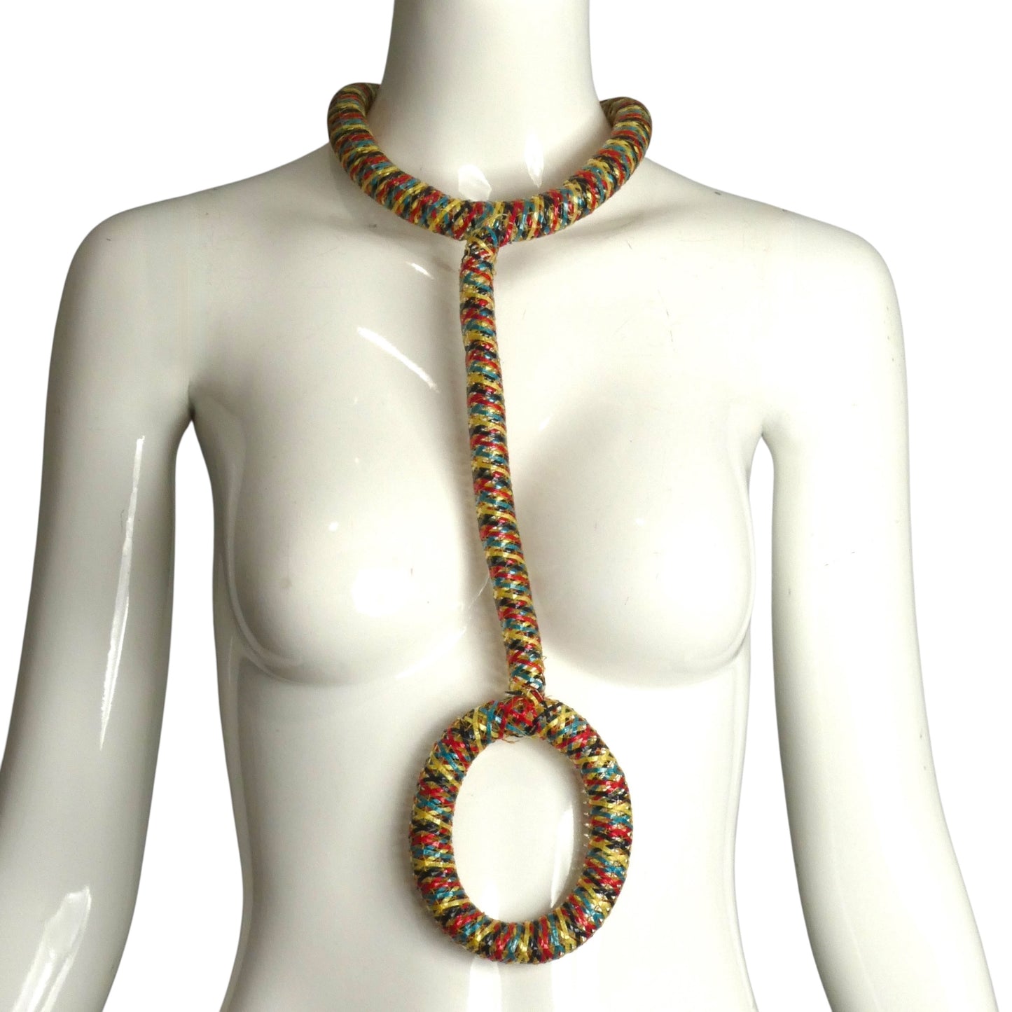PIERRE CARDIN-1998 Multi Color Tube Raffia Necklace