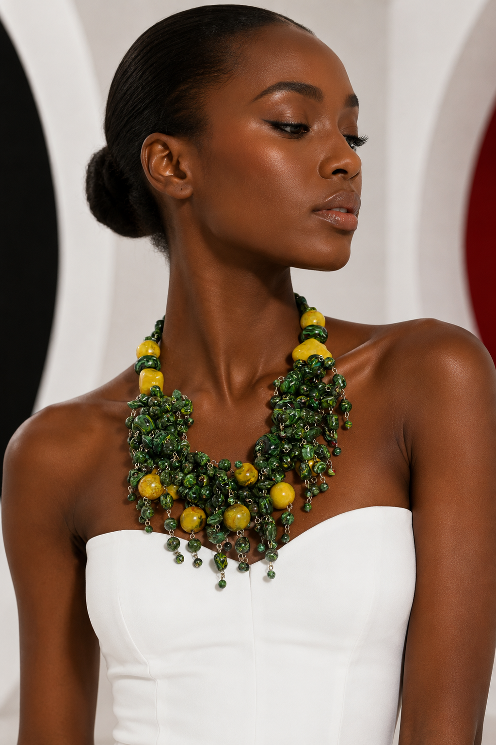 PIERRE CARDIN - 1995 Multi Color Ceramic Bead Necklace