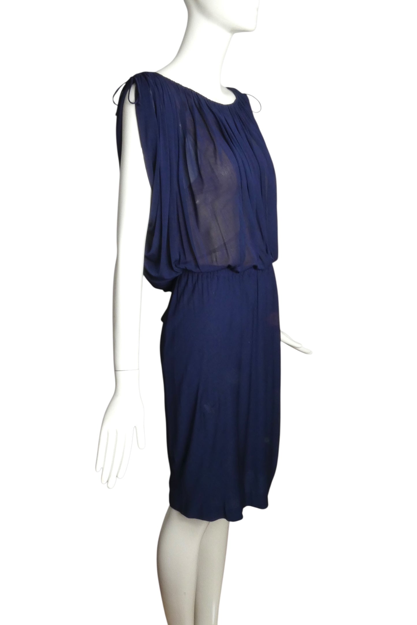 HALSTON- 1970s Blue Silk Jersey Pleat Dress, Size 8