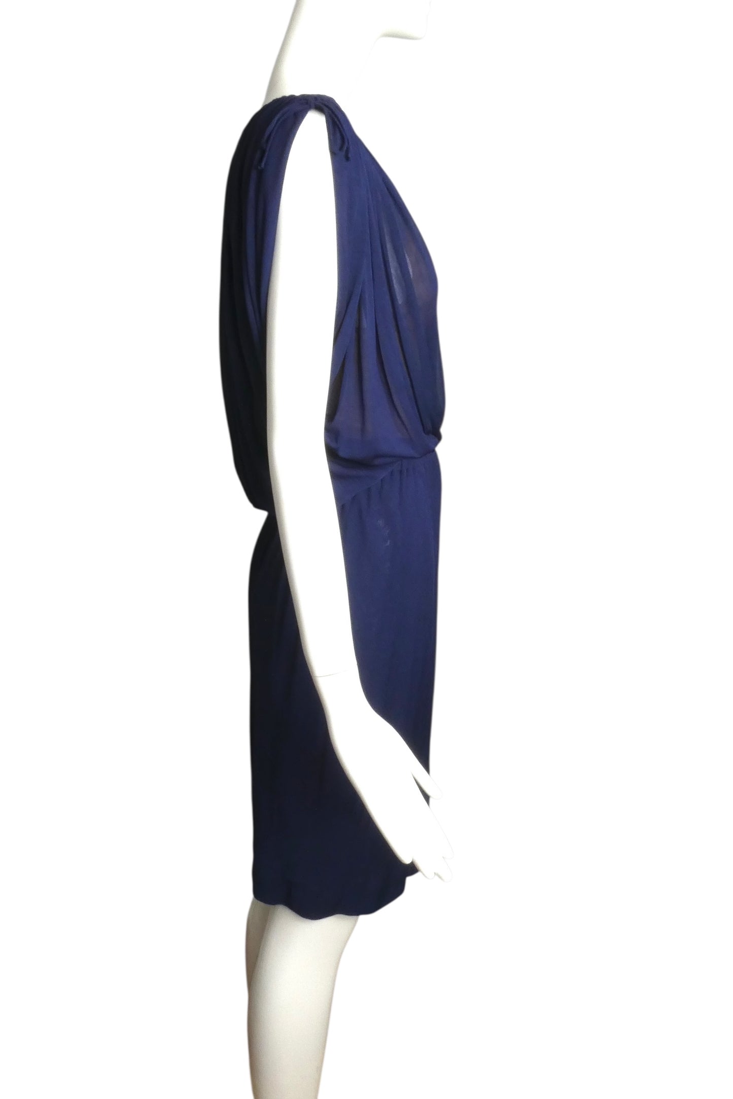 HALSTON- 1970s Blue Silk Jersey Pleat Dress, Size 8