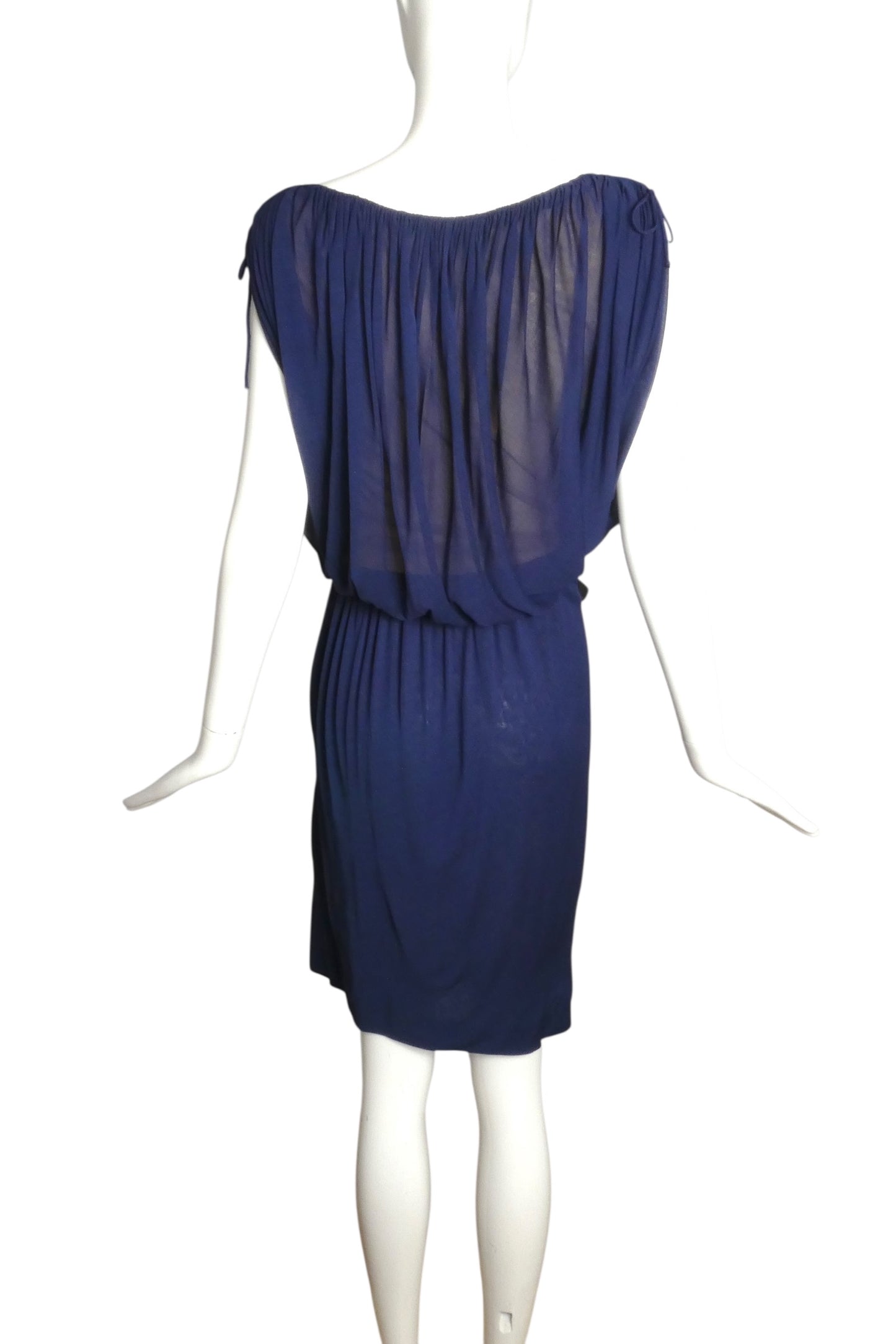 HALSTON- 1970s Blue Silk Jersey Pleat Dress, Size 8