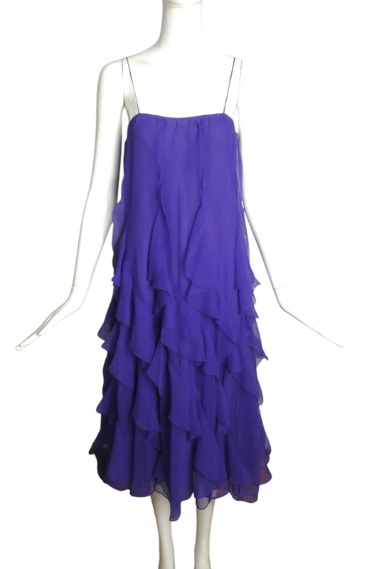 1980s Purple Ruffle Chiffon Dress, Size 4