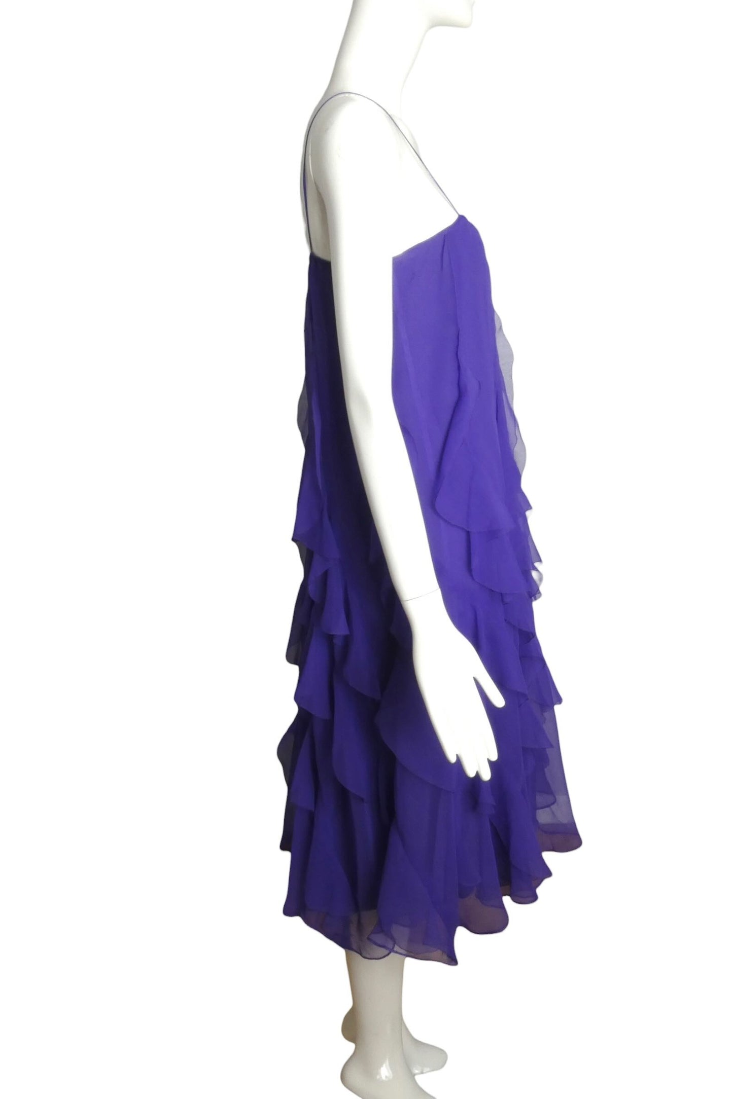1980s Purple Ruffle Chiffon Dress, Size 4