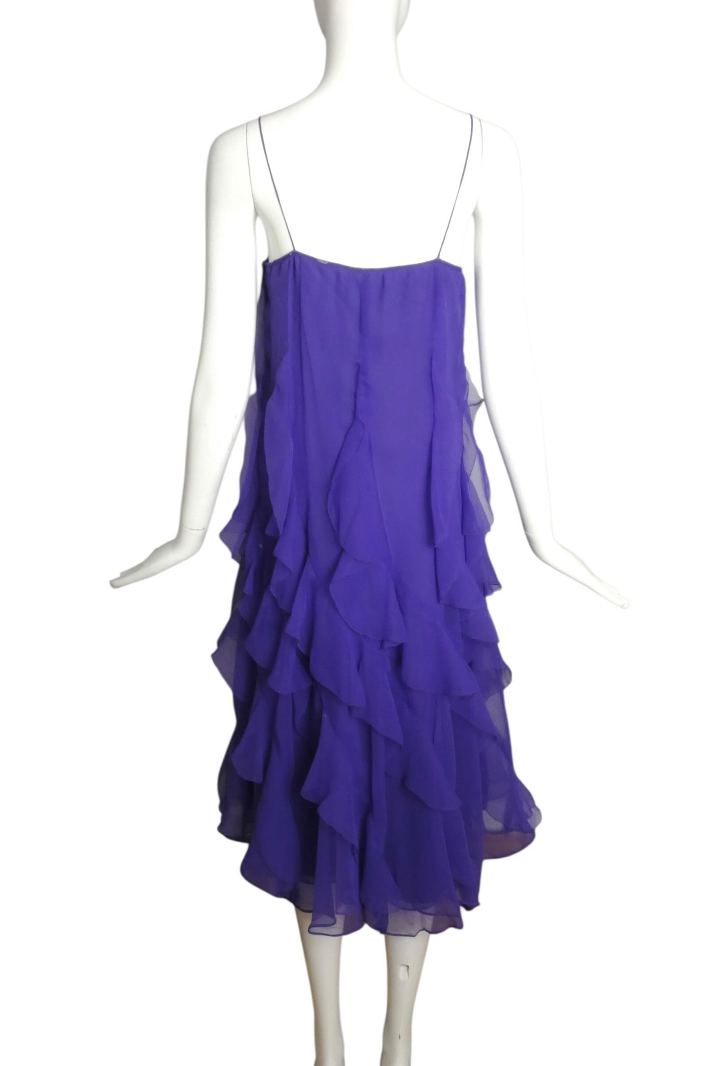1980s Purple Ruffle Chiffon Dress, Size 4