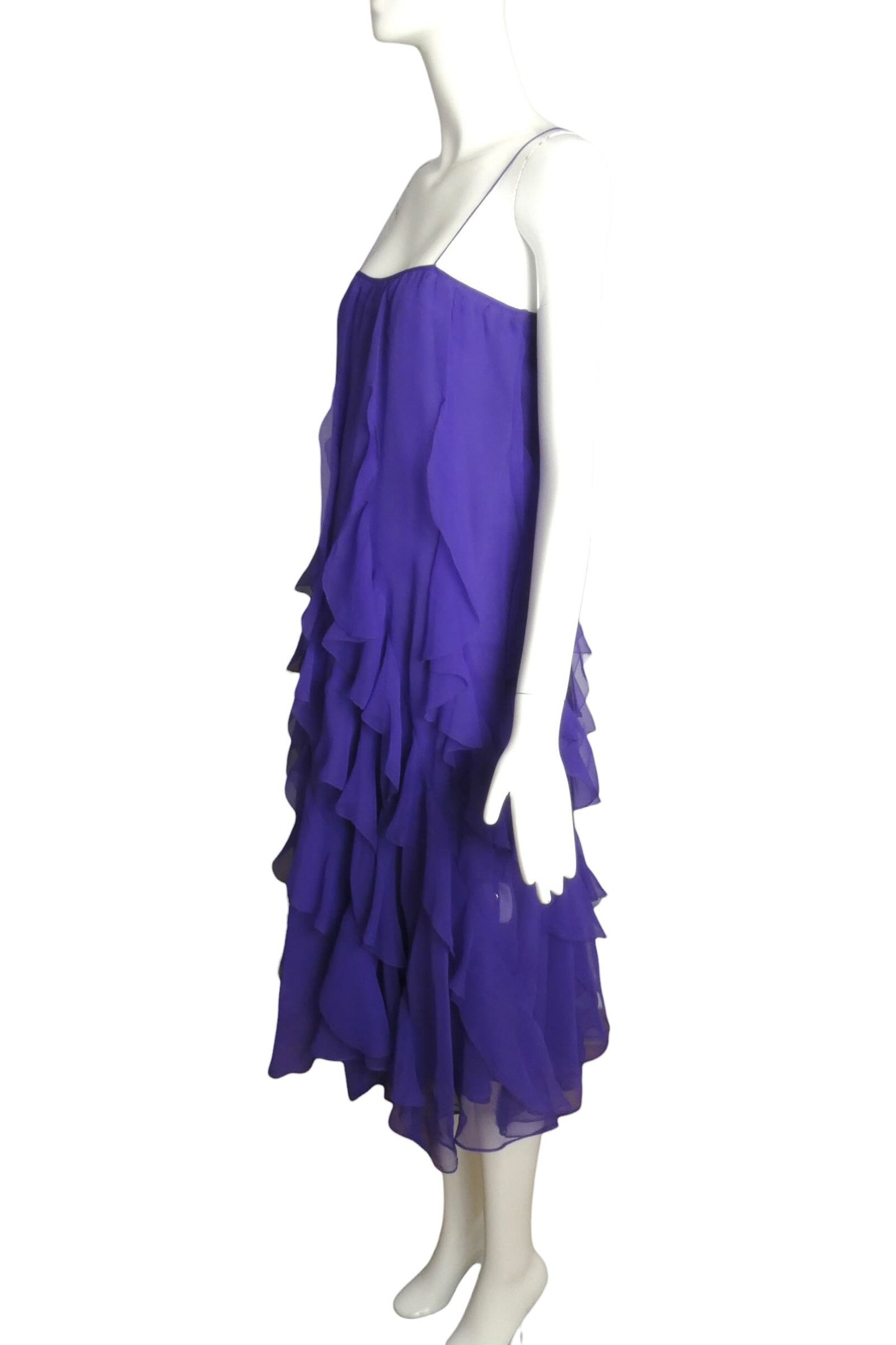 1980s Purple Ruffle Chiffon Dress, Size 4