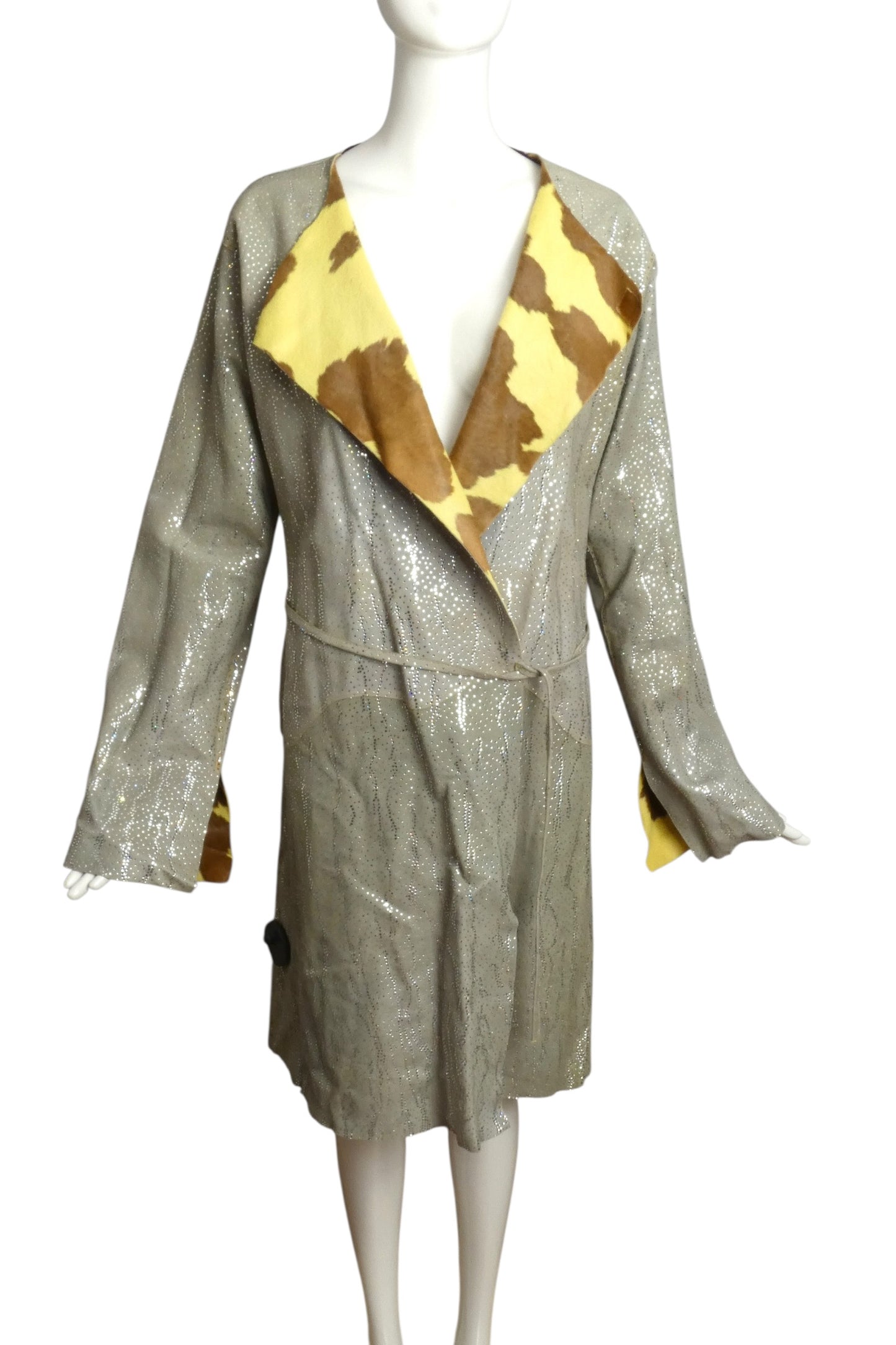 FENDI- 1999 Reversible Calfskin Rhinestone Coat, Size 10
