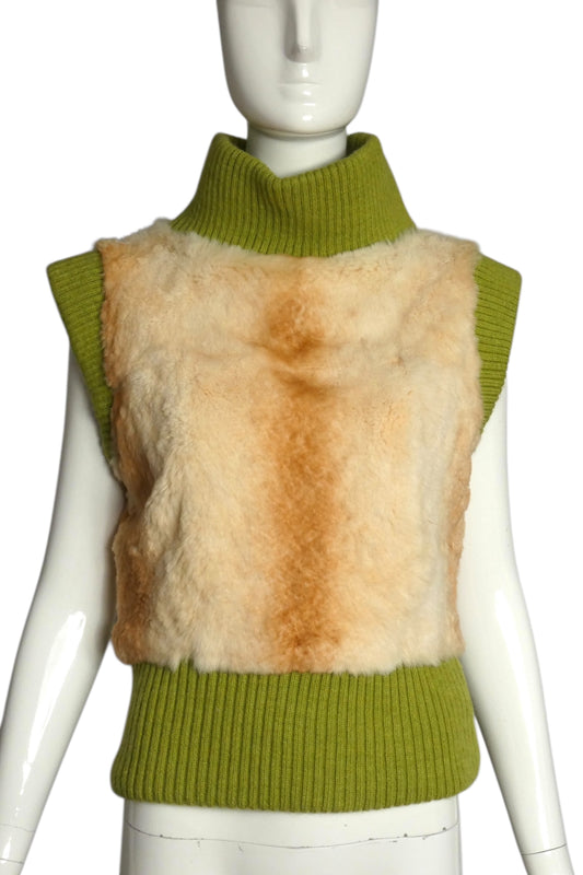 1990s Knit & Fur Turtleneck Vest, Size 6