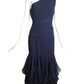 VALENTINO- 1995 Navy Organza One Shoulder Dress, Size 8