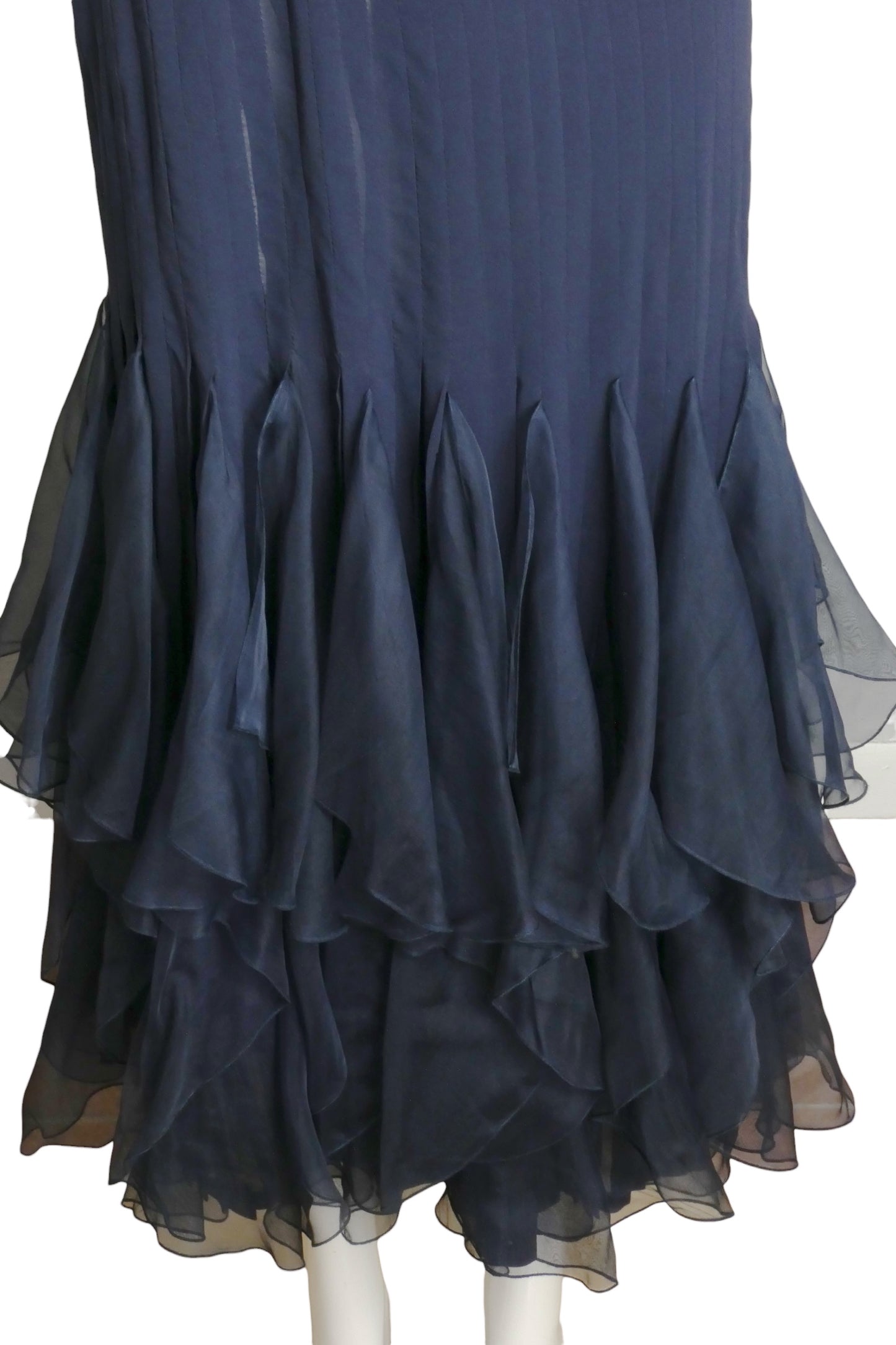 VALENTINO- 1995 Navy Organza One Shoulder Dress, Size 8