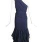 VALENTINO- 1995 Navy Organza One Shoulder Dress, Size 8