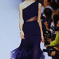 VALENTINO- 1995 Navy Organza One Shoulder Dress, Size 8