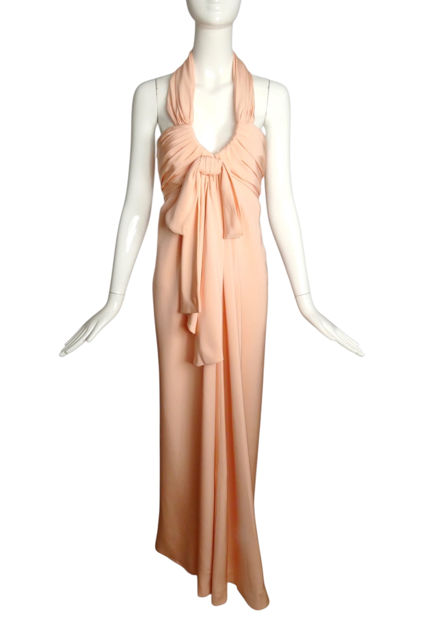 JACQUELINE DE RIBES- 1985 Pink Silk Knit Halter Gown, Size 6