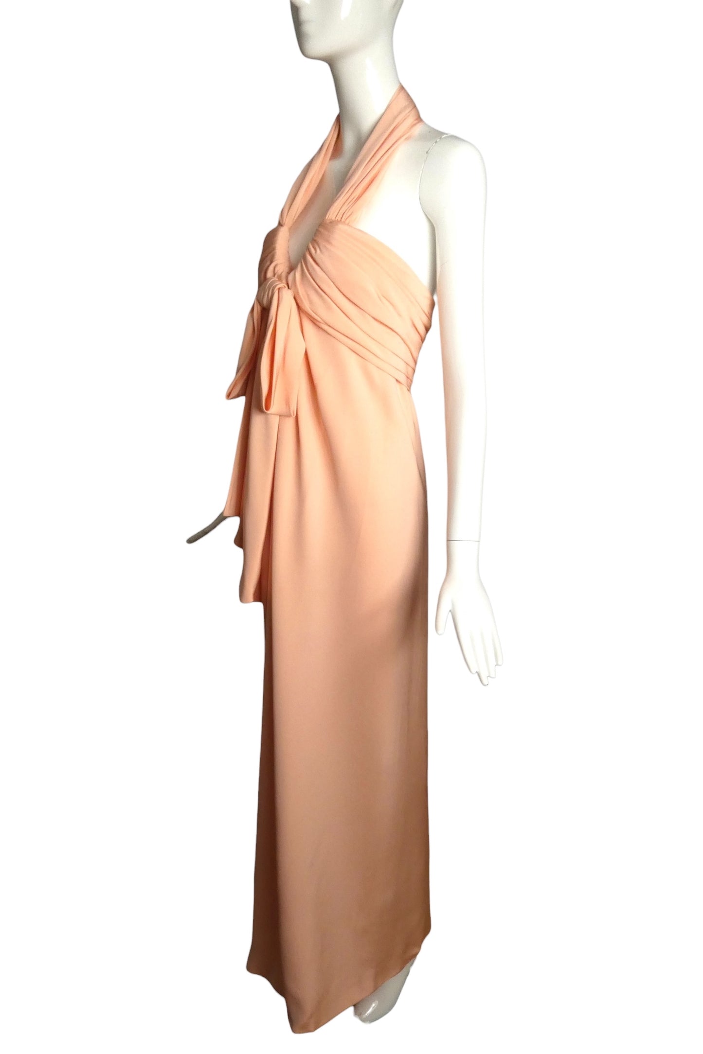 JACQUELINE DE RIBES- 1985 Pink Silk Knit Halter Gown, Size 6