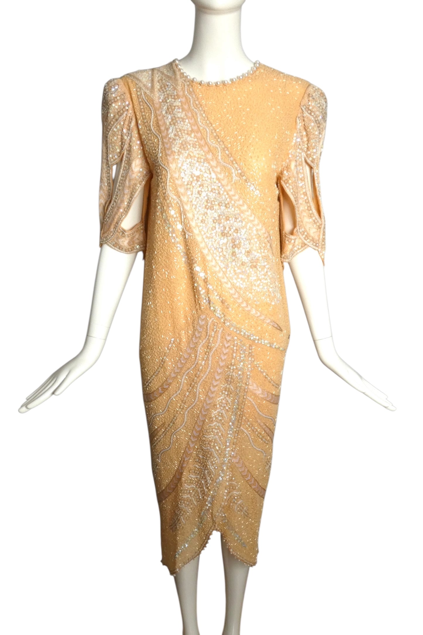 ZANDRA RHODES- 1980s Beaded Silk Dress, Size 8