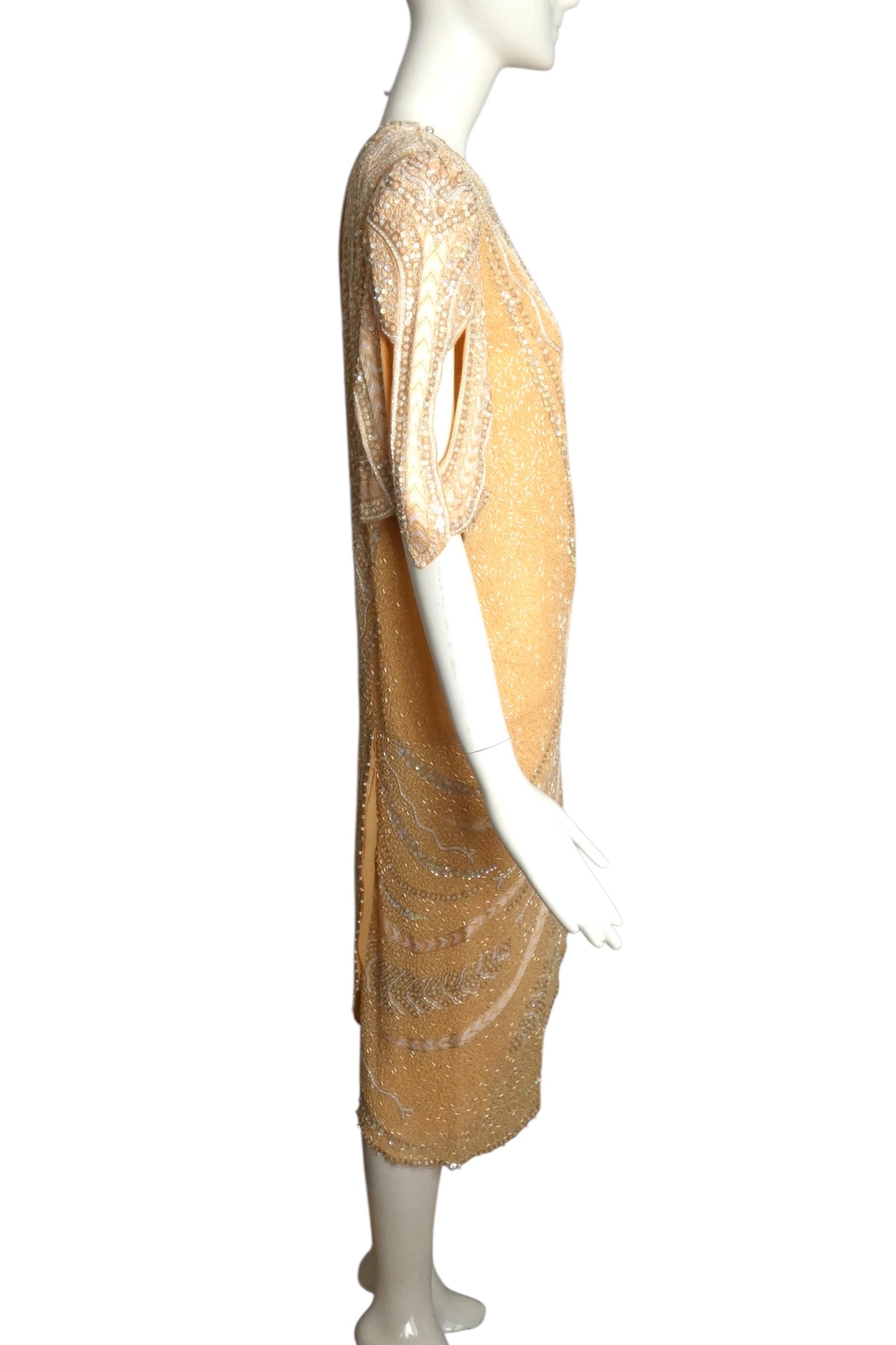 ZANDRA RHODES- 1980s Beaded Silk Dress, Size 8