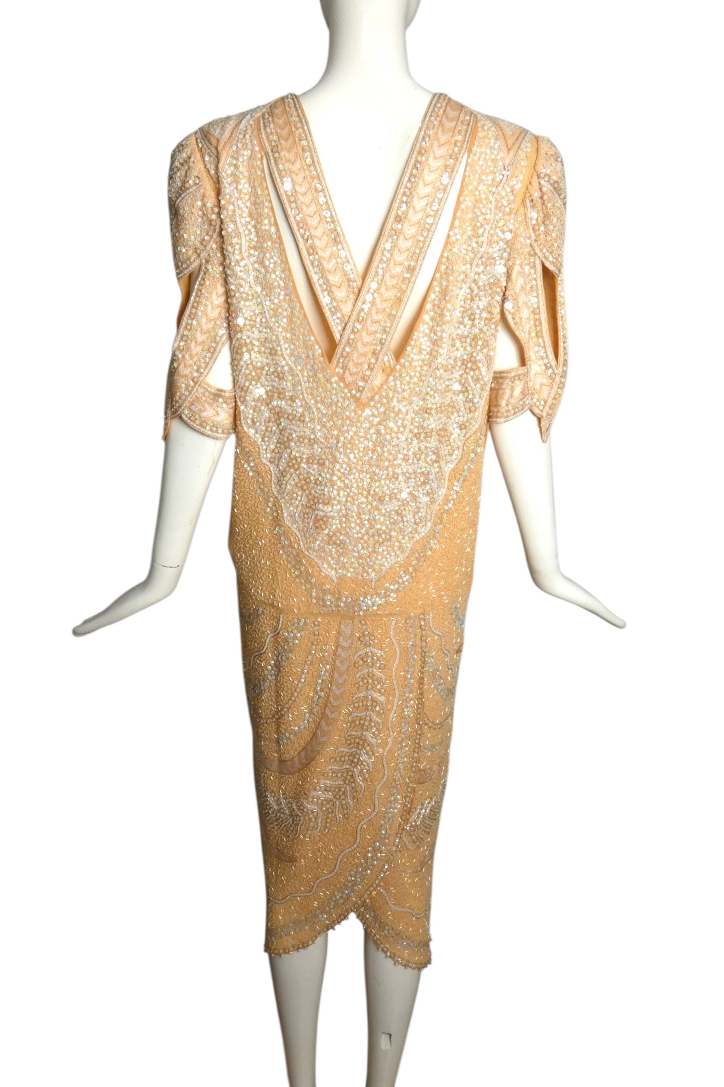 ZANDRA RHODES- 1980s Beaded Silk Dress, Size 8