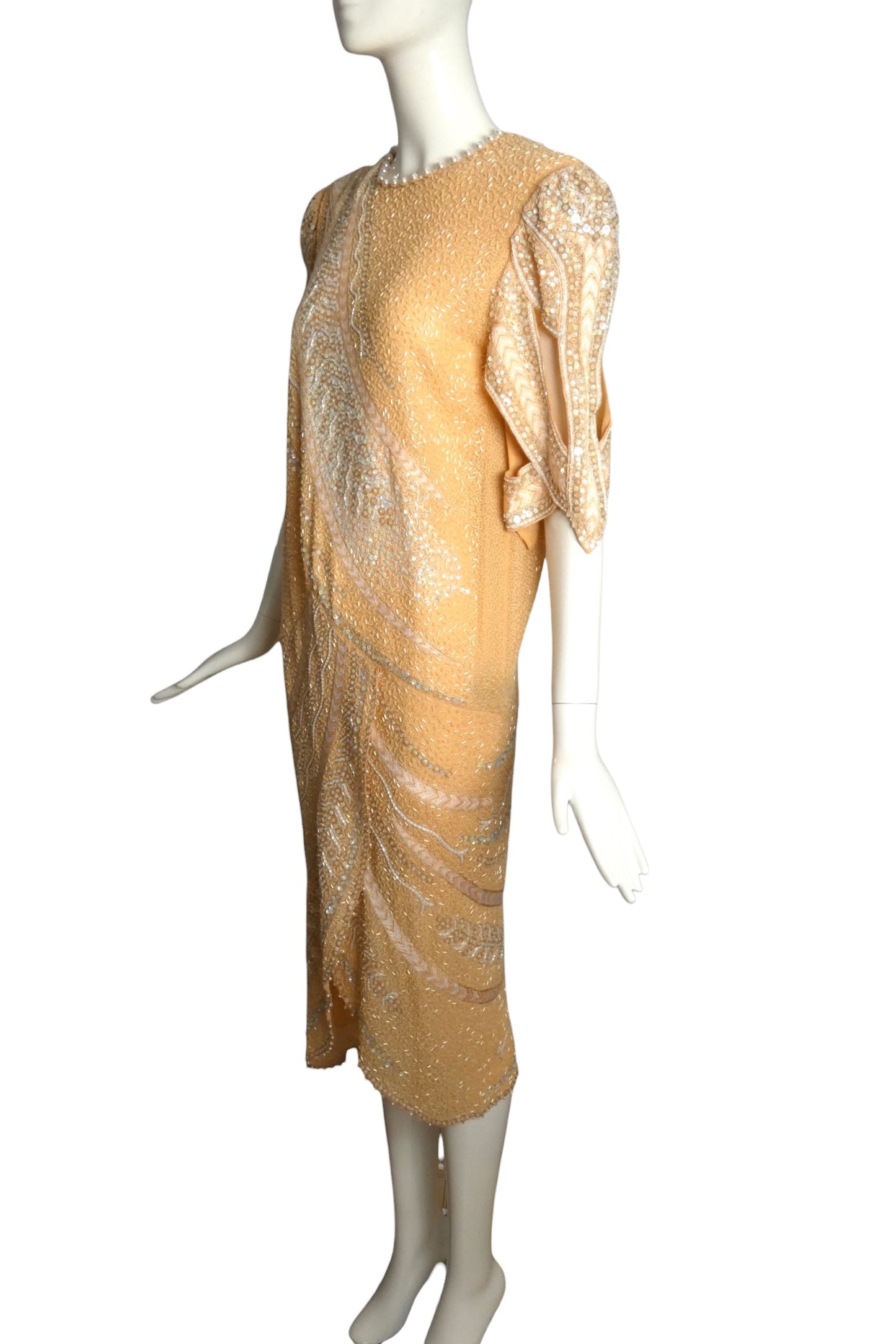 ZANDRA RHODES- 1980s Beaded Silk Dress, Size 8