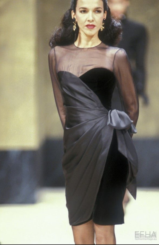 JEAN-LOUIS SCHERRER HAUTE COUTURE- 1988 Velvet, Silk & Chiffon Dress, Size 8