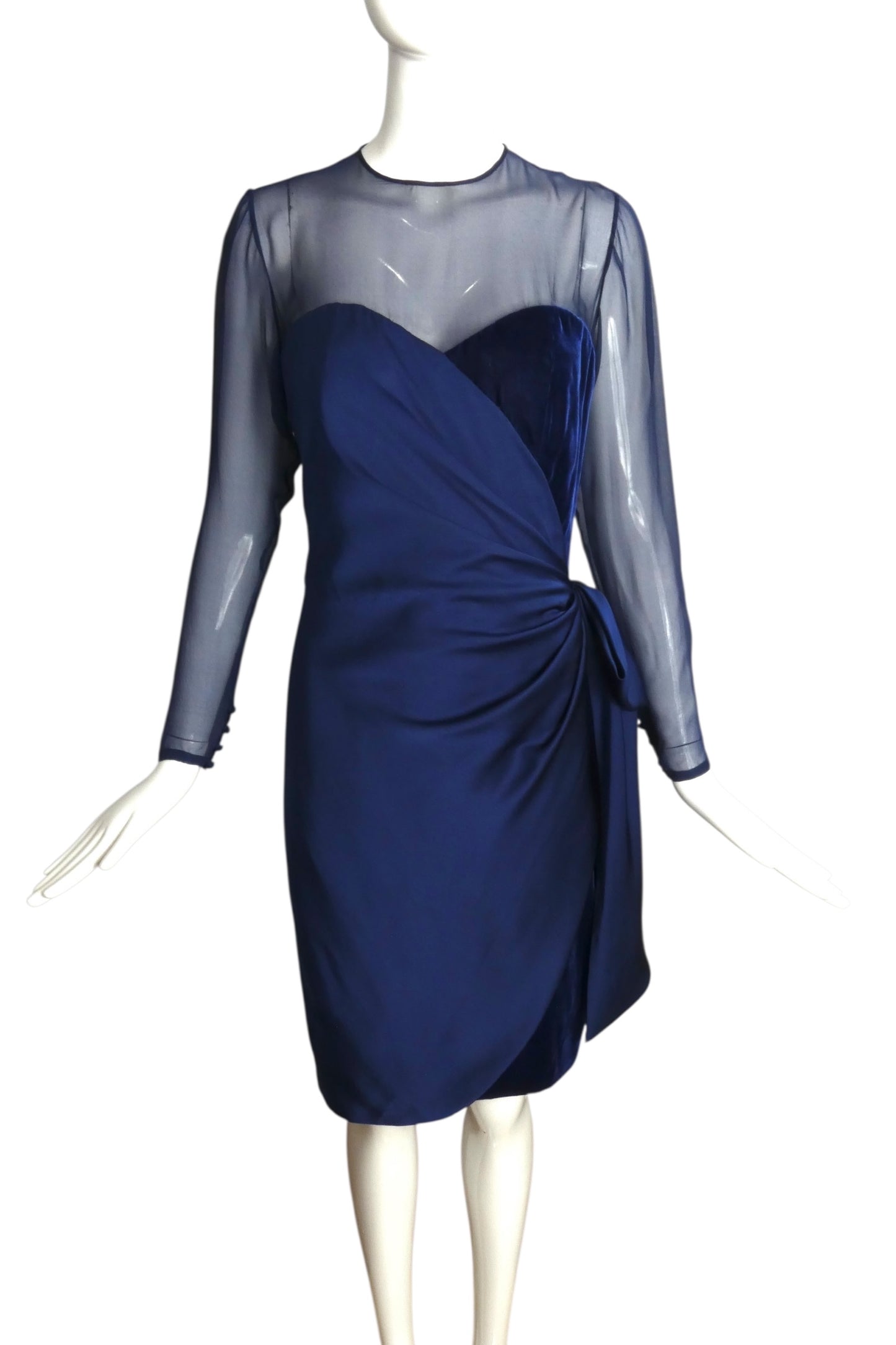 JEAN-LOUIS SCHERRER HAUTE COUTURE- 1988 Velvet, Silk & Chiffon Dress, Size 8