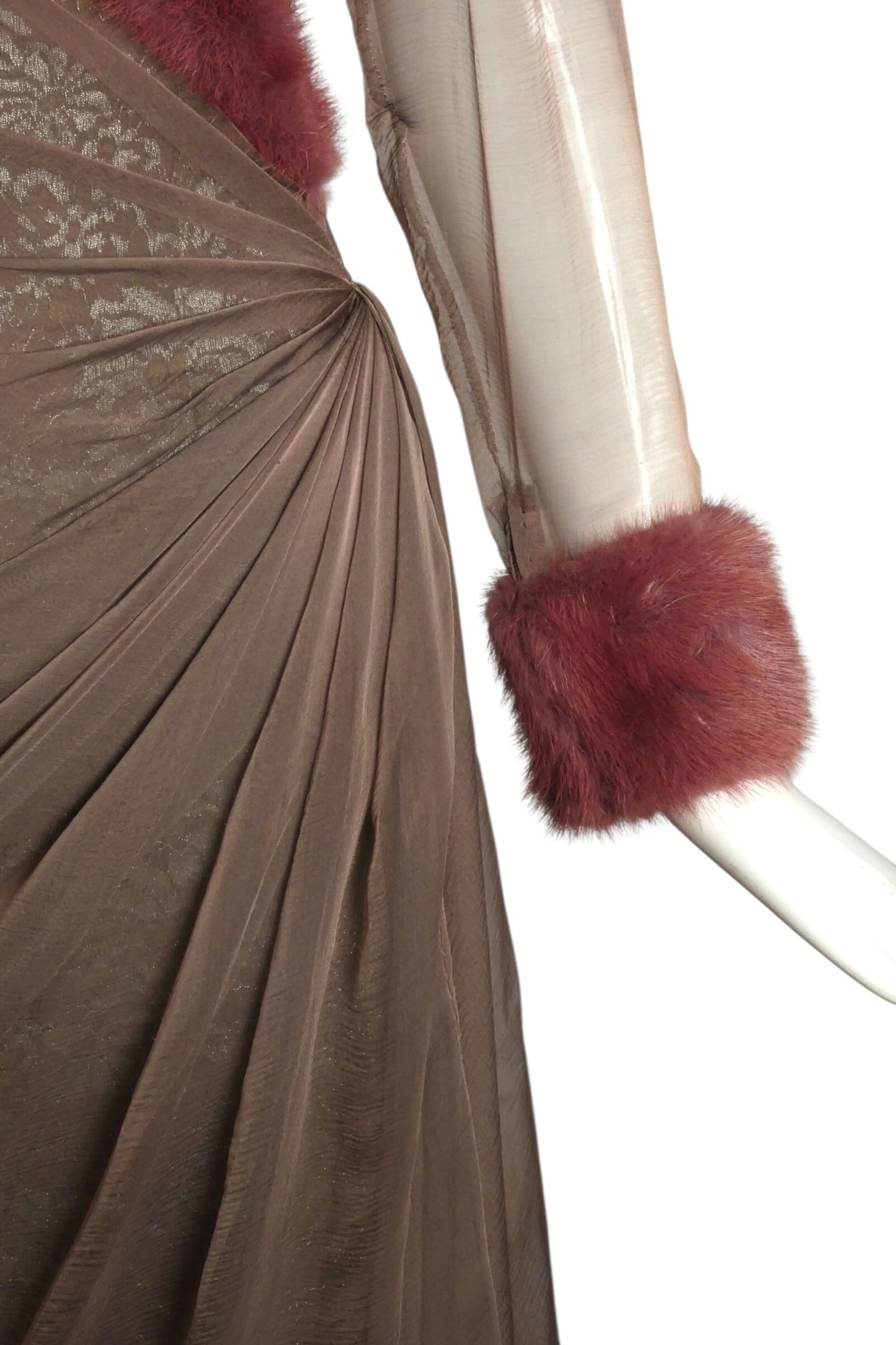 JEAN-LOUIS SCHERRER HAUTE COUTURE- 1988 Lace, Chiffon & Fur Cocktail Dress, Size 6