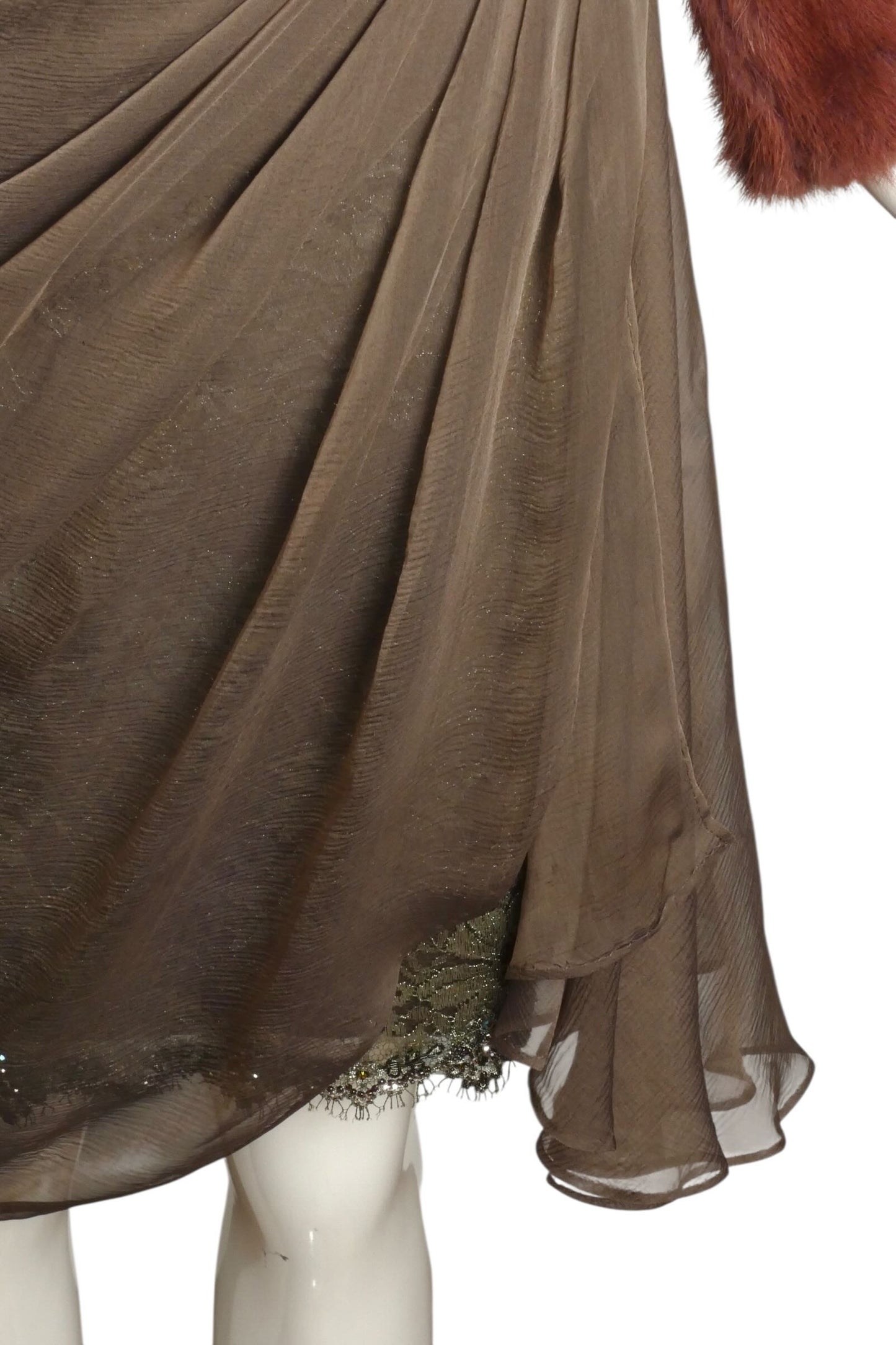 JEAN-LOUIS SCHERRER HAUTE COUTURE- 1988 Lace, Chiffon & Fur Cocktail Dress, Size 6