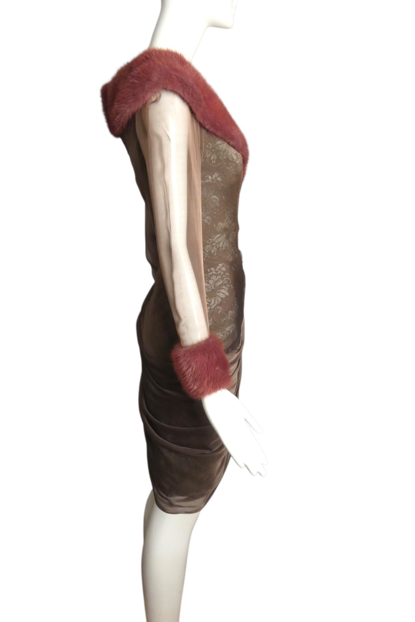 JEAN-LOUIS SCHERRER HAUTE COUTURE- 1988 Lace, Chiffon & Fur Cocktail Dress, Size 6