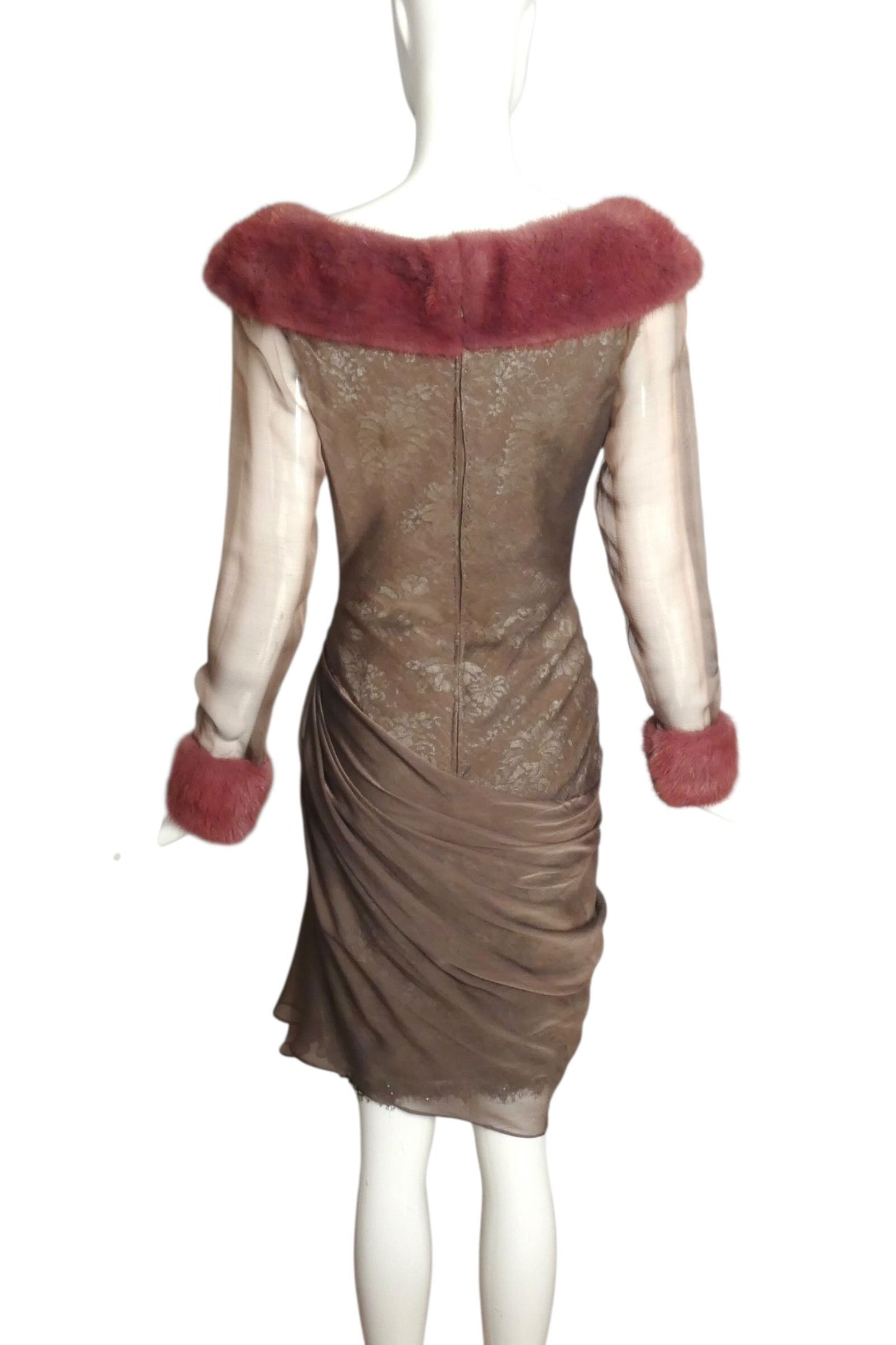 JEAN-LOUIS SCHERRER HAUTE COUTURE- 1988 Lace, Chiffon & Fur Cocktail Dress, Size 6