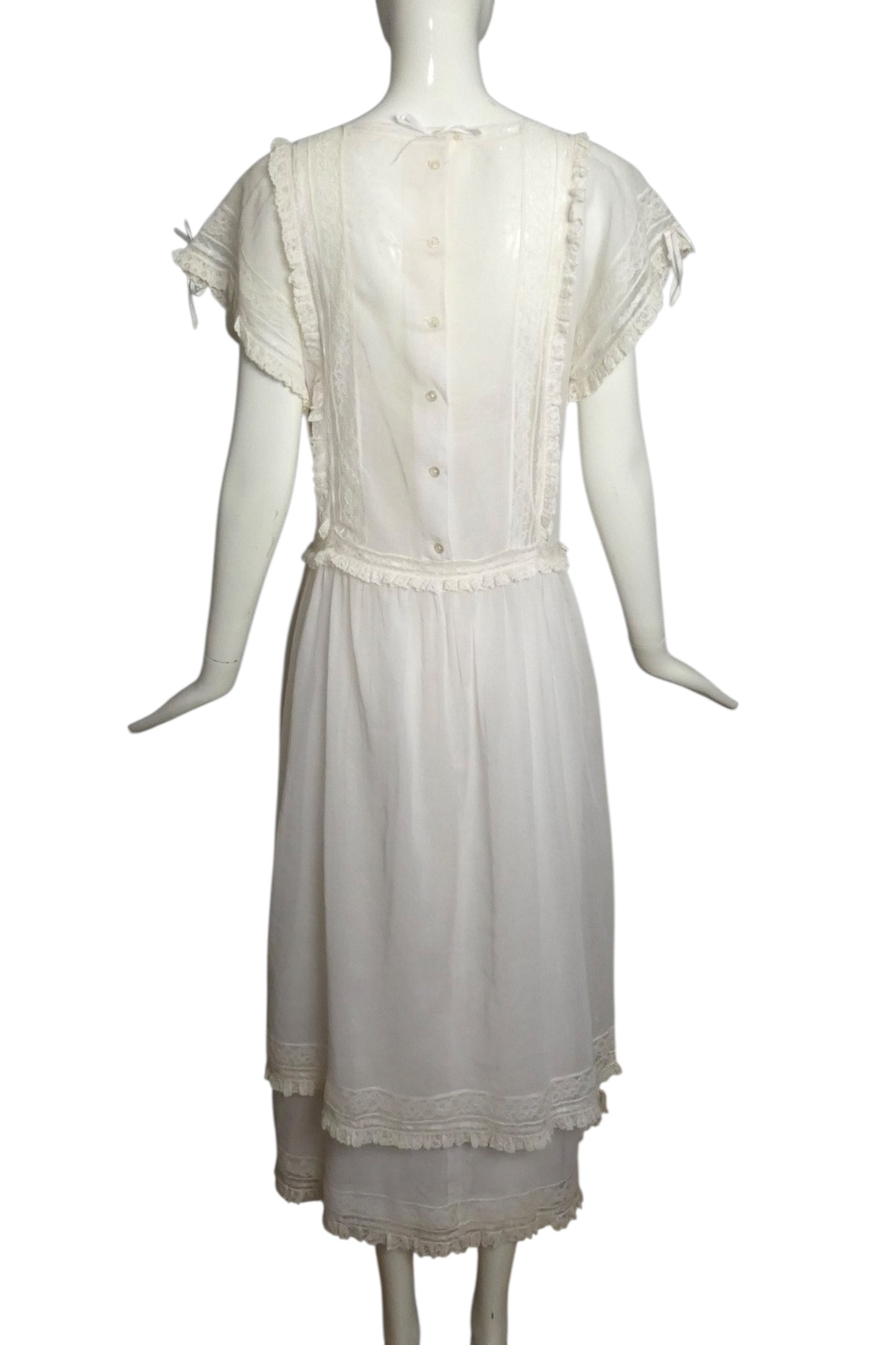 GINA FRATINI- 1980s White Cotton Tiered Dress, Size 4