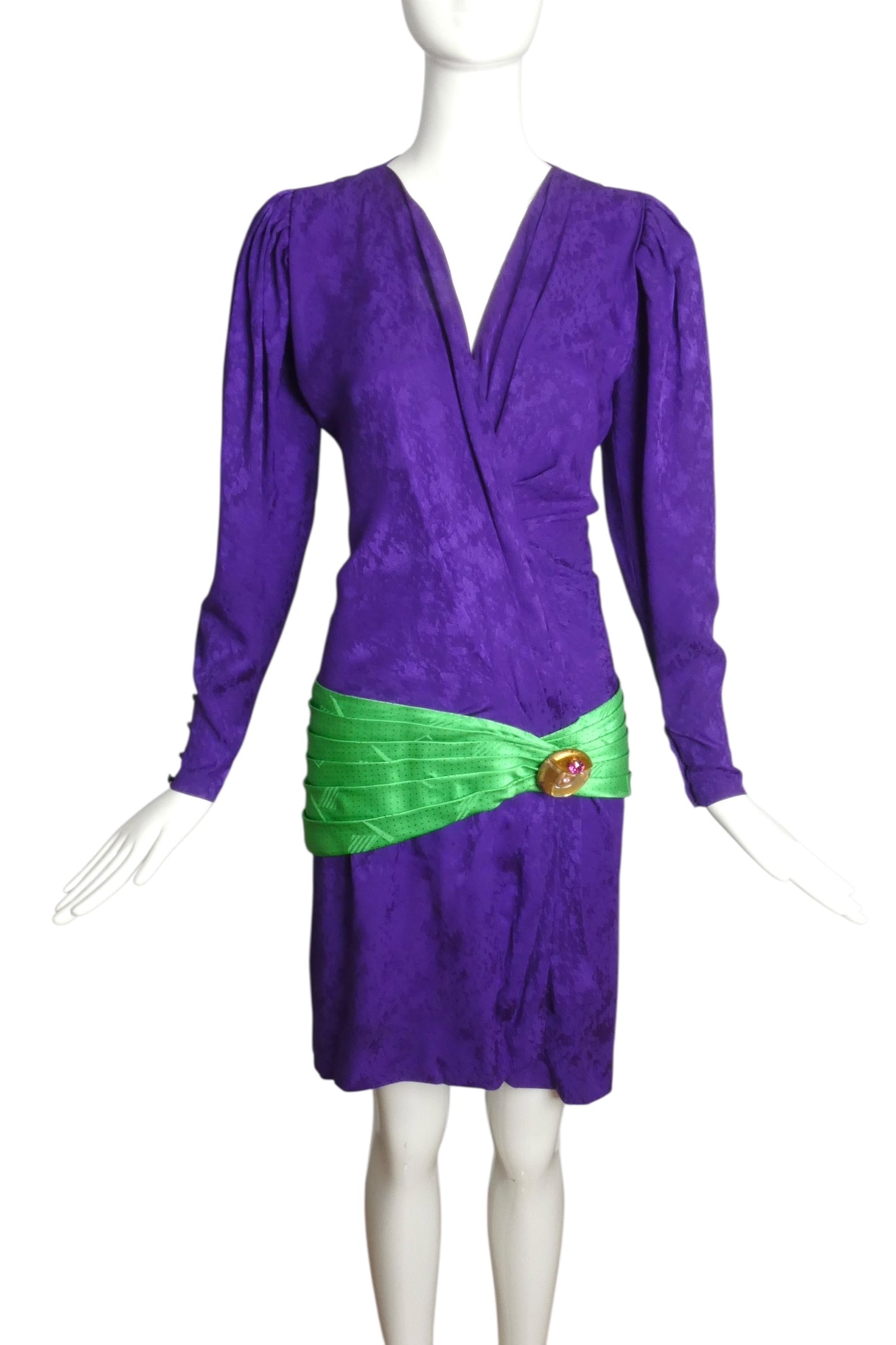 EMANUEL UNGARO HAUTE COUTURE- 1985 Silk Jacquard Drop Waist Dress, Size 6