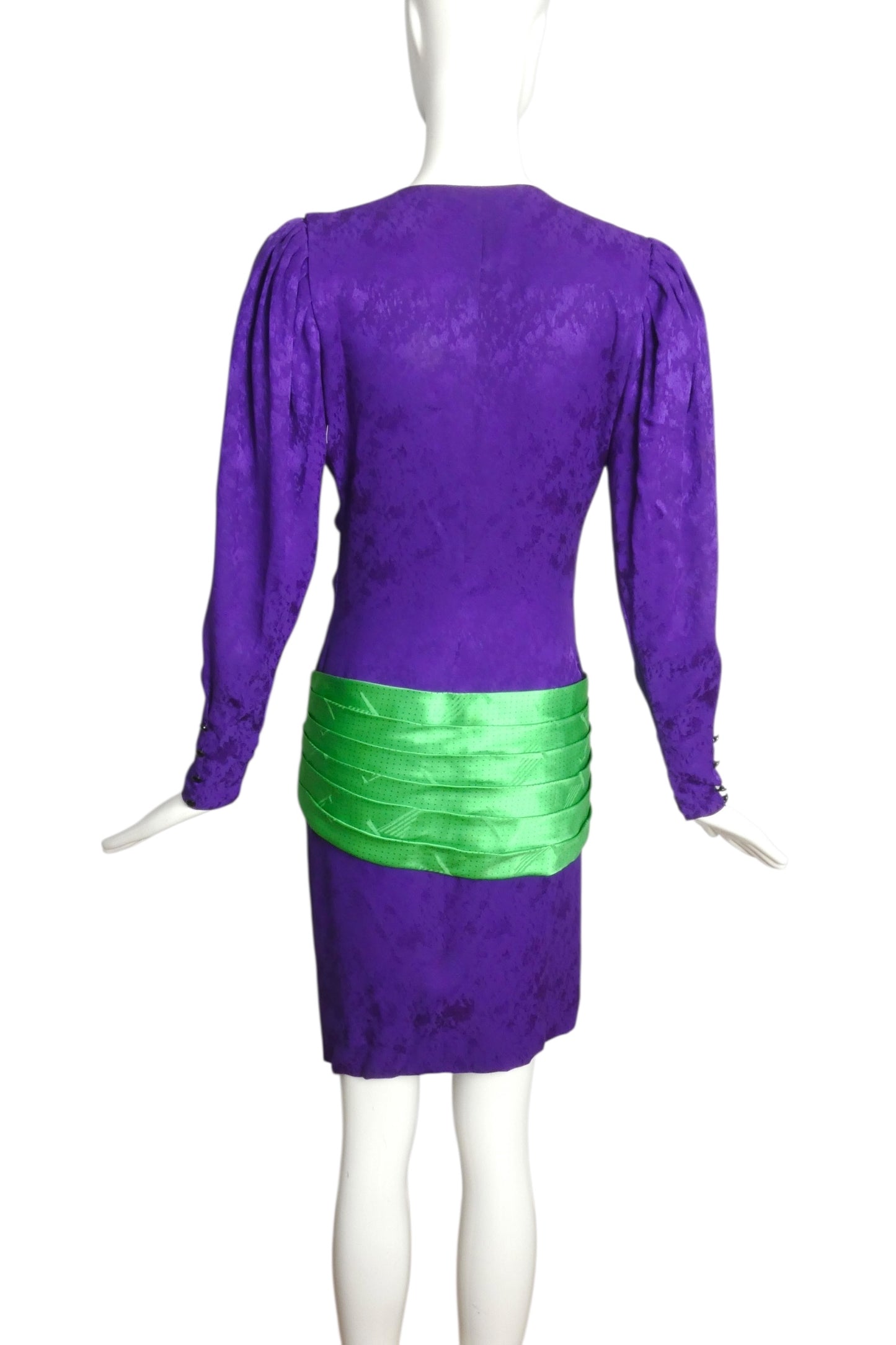 EMANUEL UNGARO HAUTE COUTURE- 1985 Silk Jacquard Drop Waist Dress, Size 6