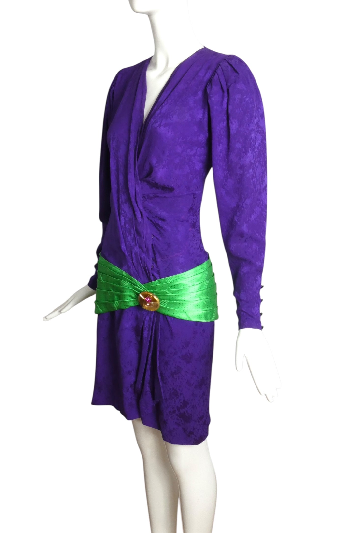 EMANUEL UNGARO HAUTE COUTURE- 1985 Silk Jacquard Drop Waist Dress, Size 6