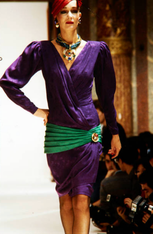 EMANUEL UNGARO HAUTE COUTURE- 1985 Silk Jacquard Drop Waist Dress, Size 6