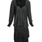 EMANUEL UNGARO HAUTE COUTURE- 1985 Black Knit & Velvet Drop Waist Dress, Size 10