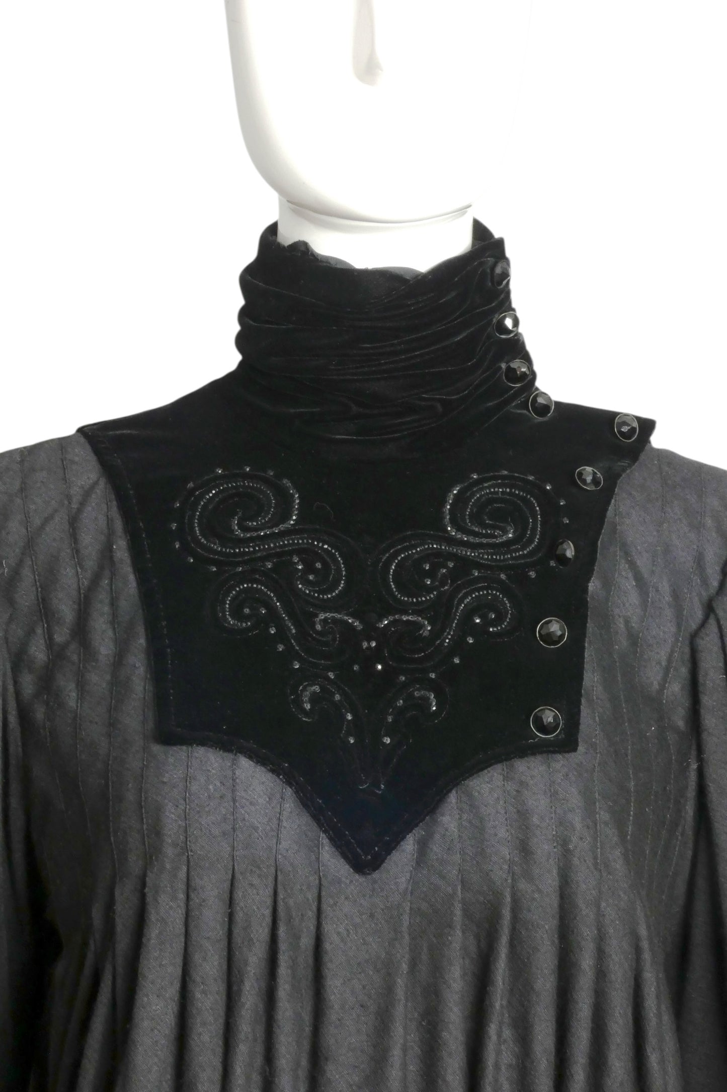 EMANUEL UNGARO HAUTE COUTURE- 1985 Black Knit & Velvet Drop Waist Dress, Size 10