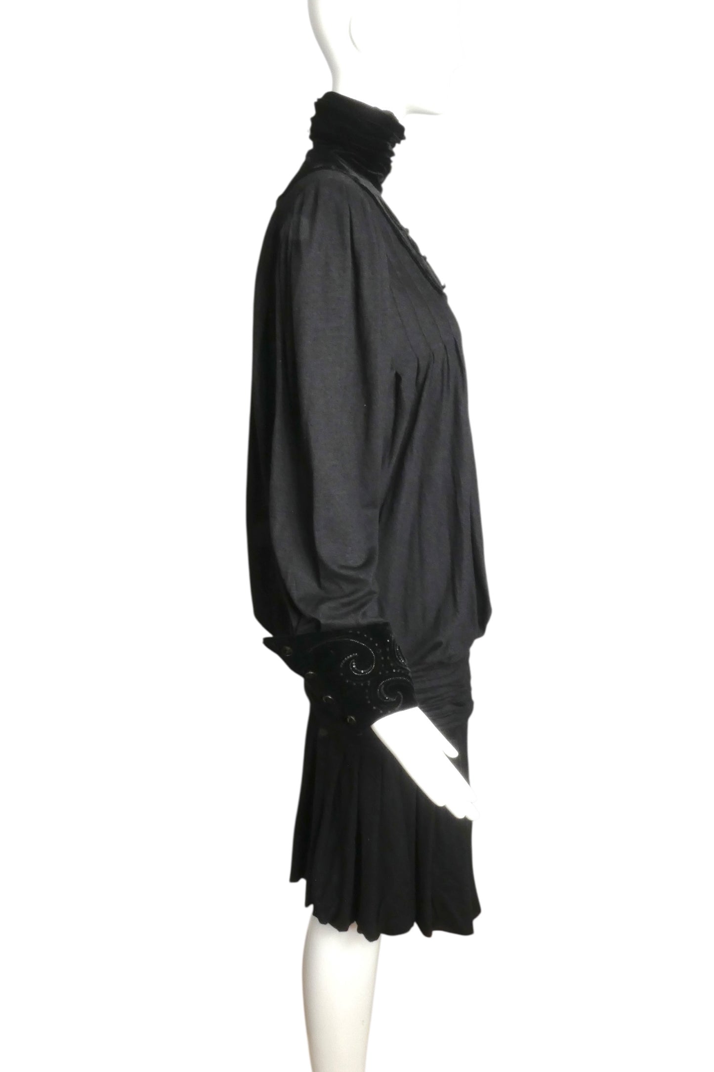 EMANUEL UNGARO HAUTE COUTURE- 1985 Black Knit & Velvet Drop Waist Dress, Size 10