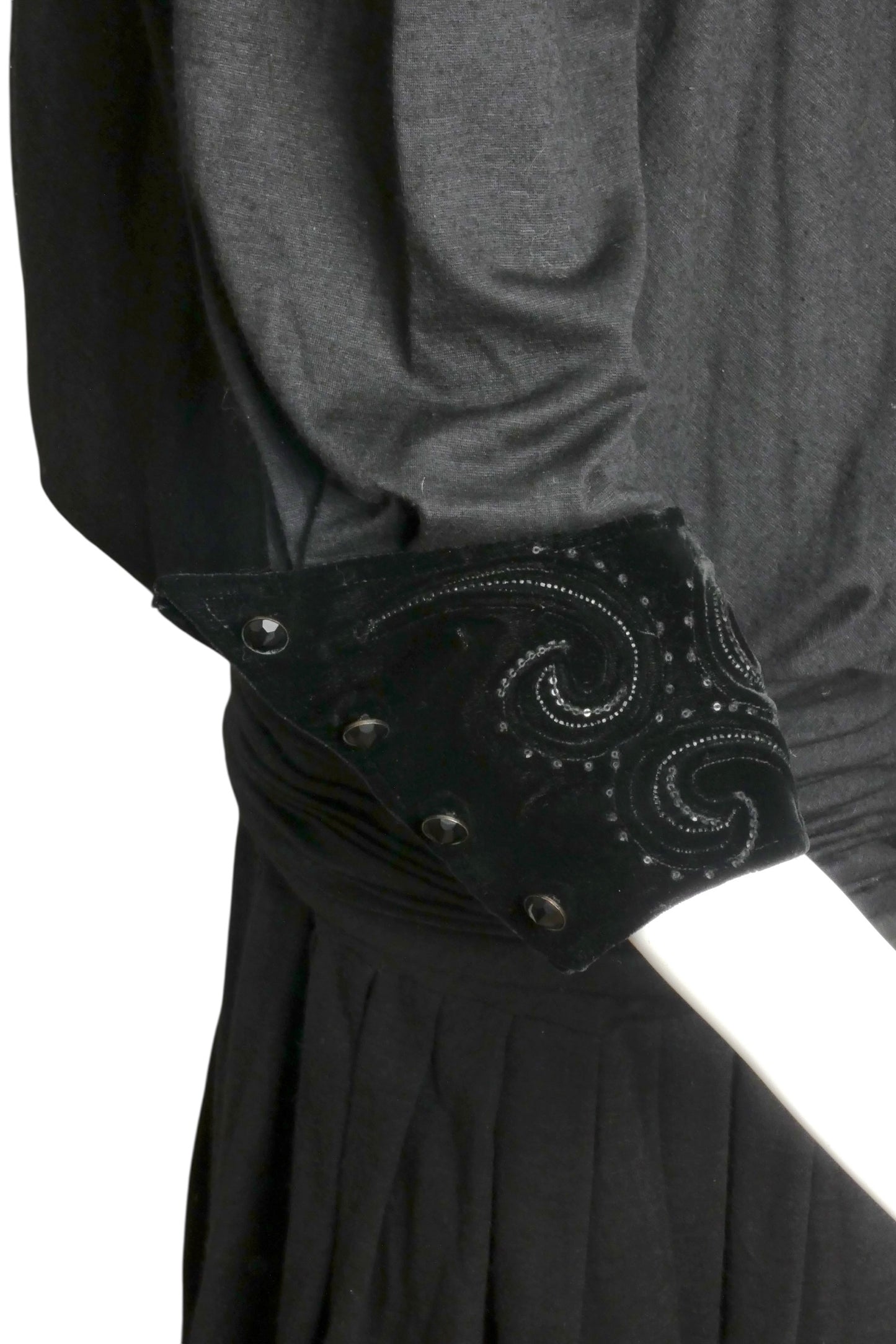 EMANUEL UNGARO HAUTE COUTURE- 1985 Black Knit & Velvet Drop Waist Dress, Size 10