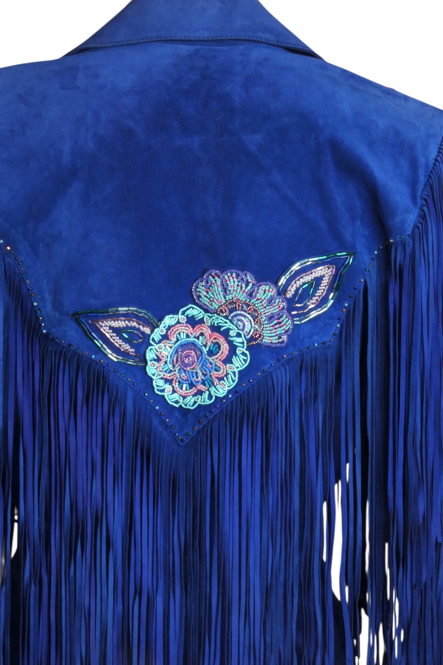 GOSAMMER WINGS- 1980s Blue Suede Fringe Skirt Suit, Size 4