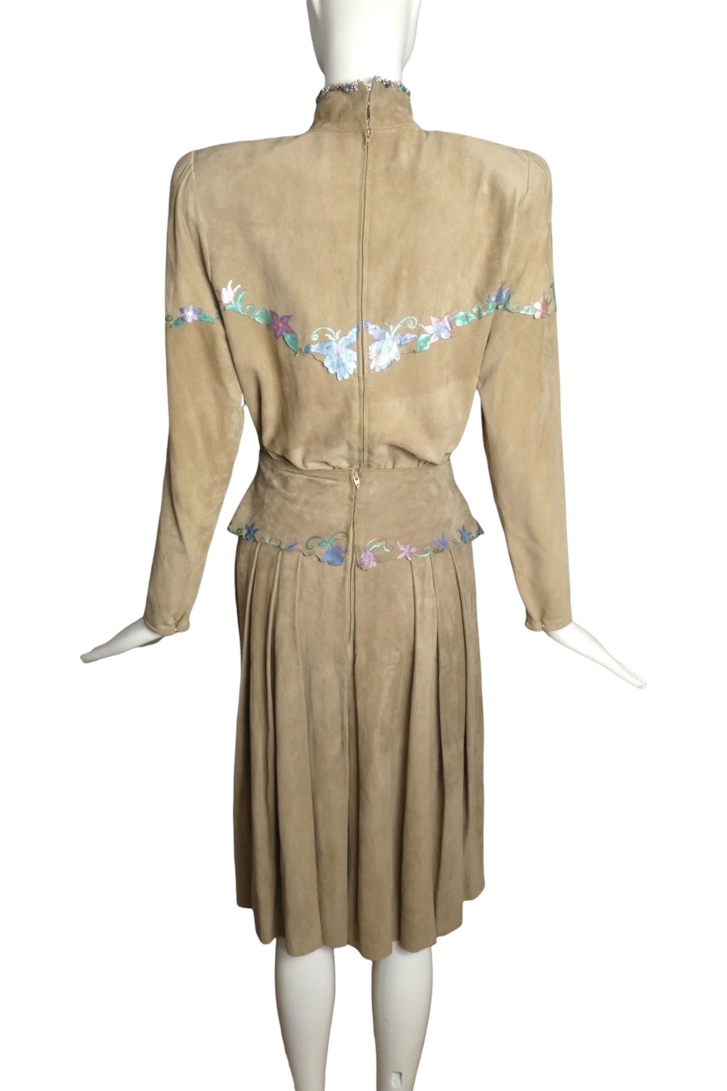 GOSAMMER WINGS- 1980s 3pc Beaded Suede Skirt Ensemble, Size 6