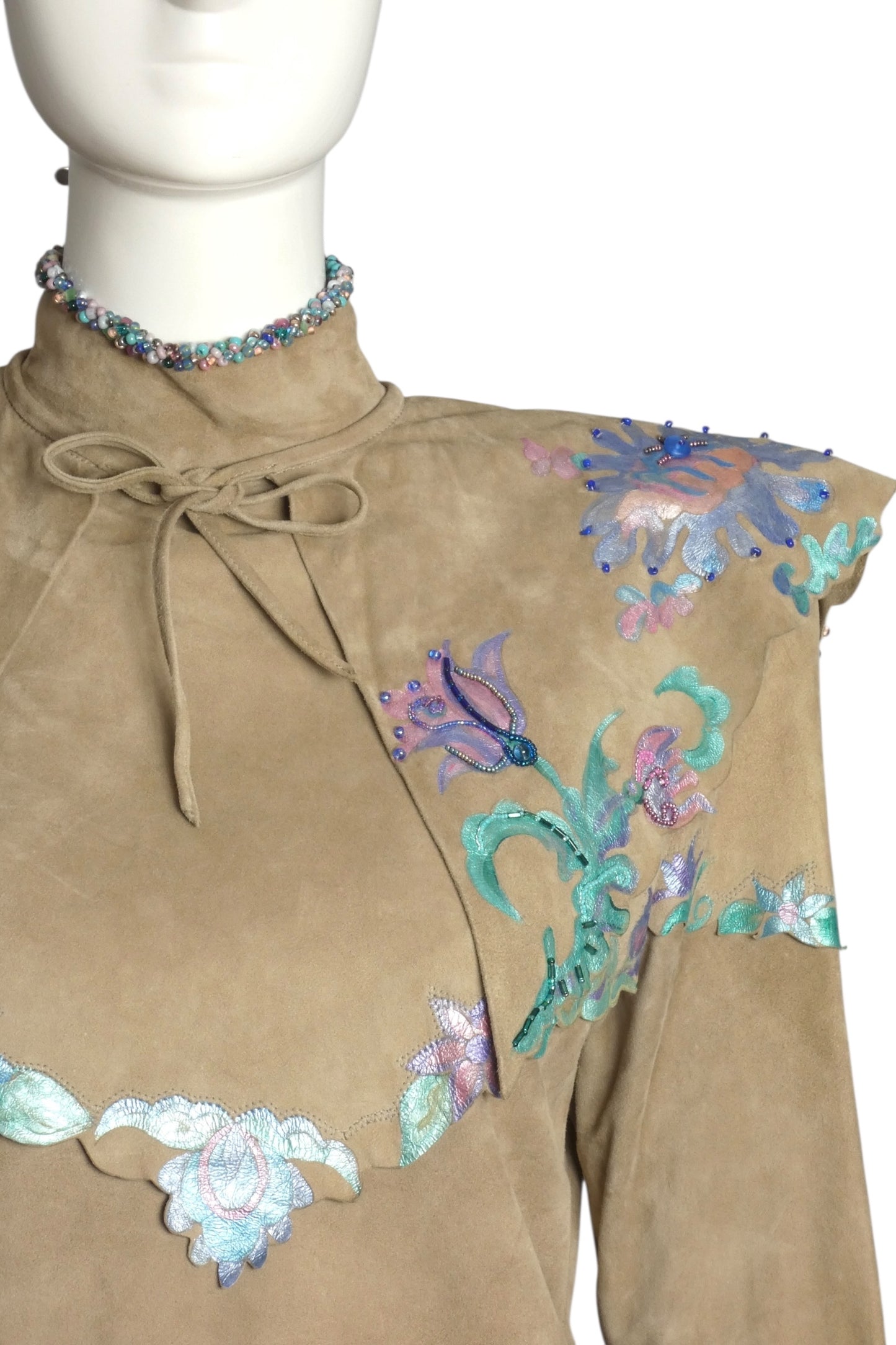 GOSAMMER WINGS- 1980s 3pc Beaded Suede Skirt Ensemble, Size 6