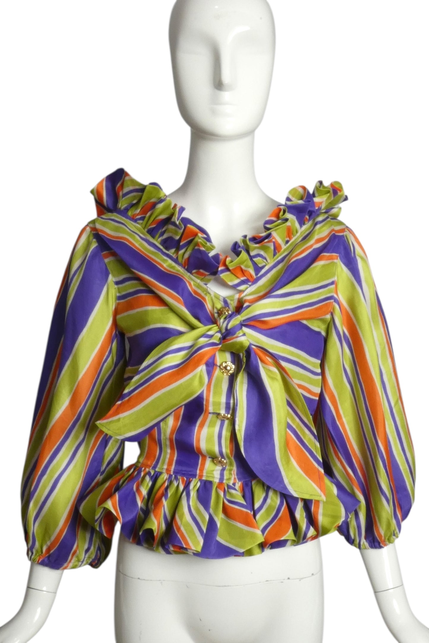 CHRISTIAN LACROIX- 1991 Silk Striped Blouse, Size 8