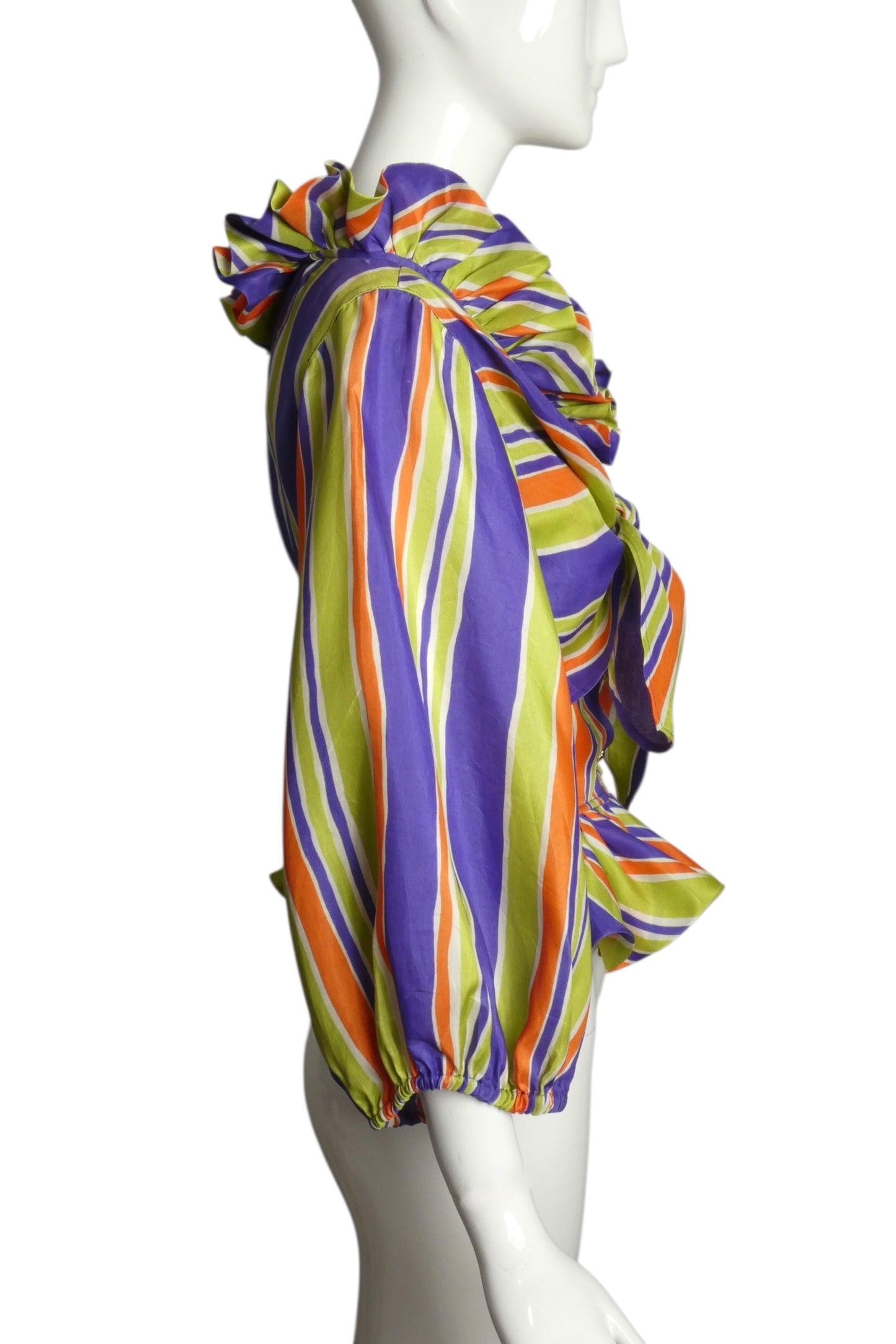 CHRISTIAN LACROIX- 1991 Silk Striped Blouse, Size 8