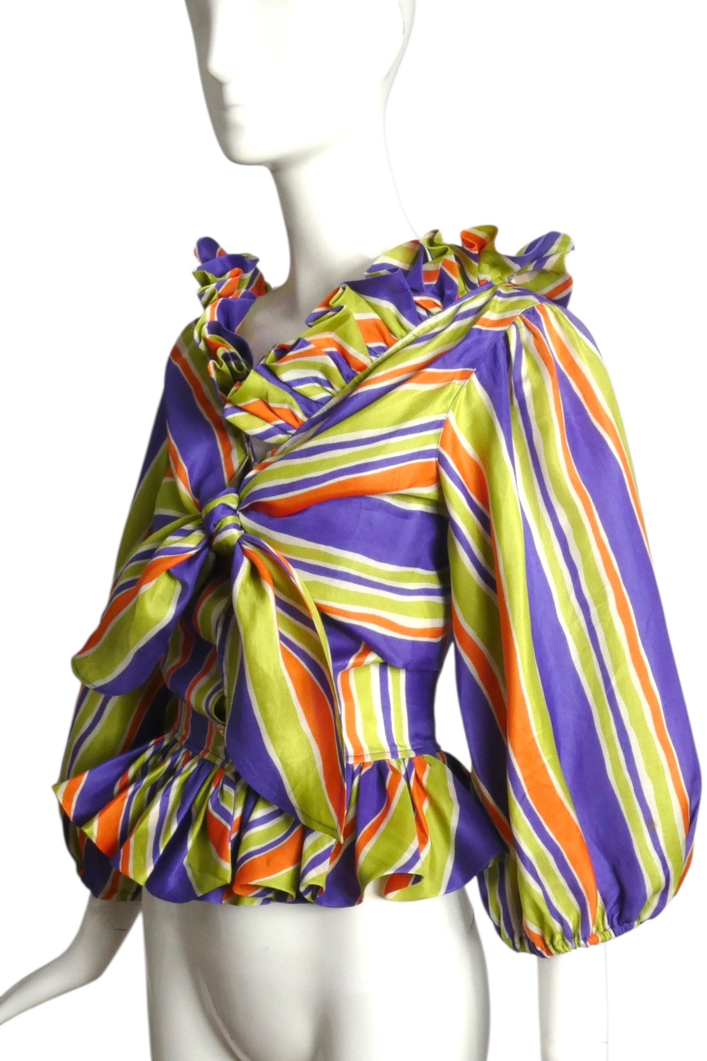 CHRISTIAN LACROIX- 1991 Silk Striped Blouse, Size 8