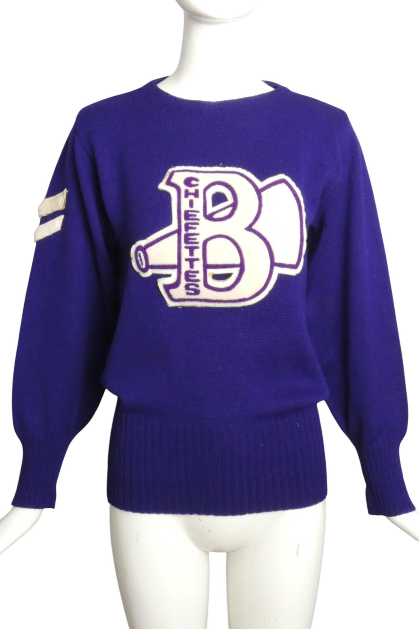 1960s Purple Cheerleaders Wool Sweater, Size 8