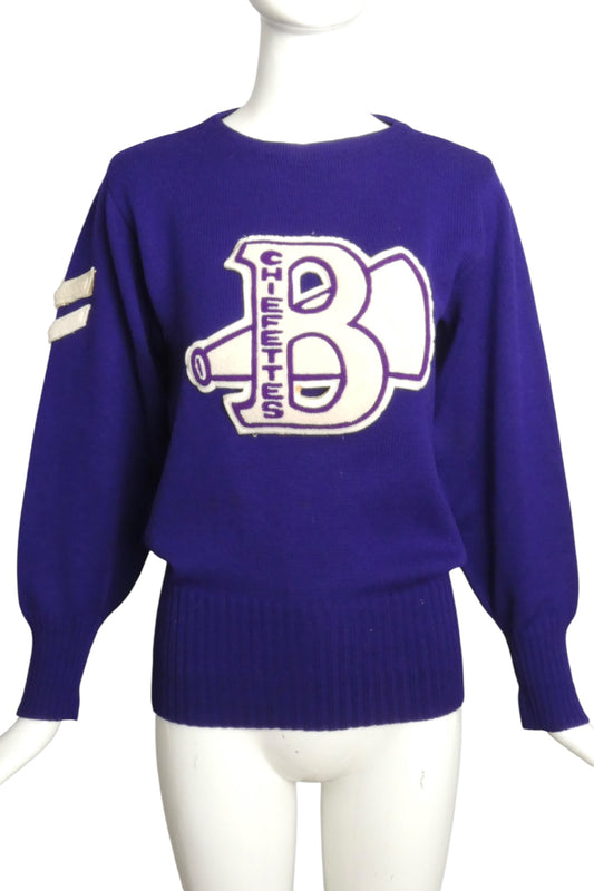 1960s Purple Cheerleaders Wool Sweater, Size 8
