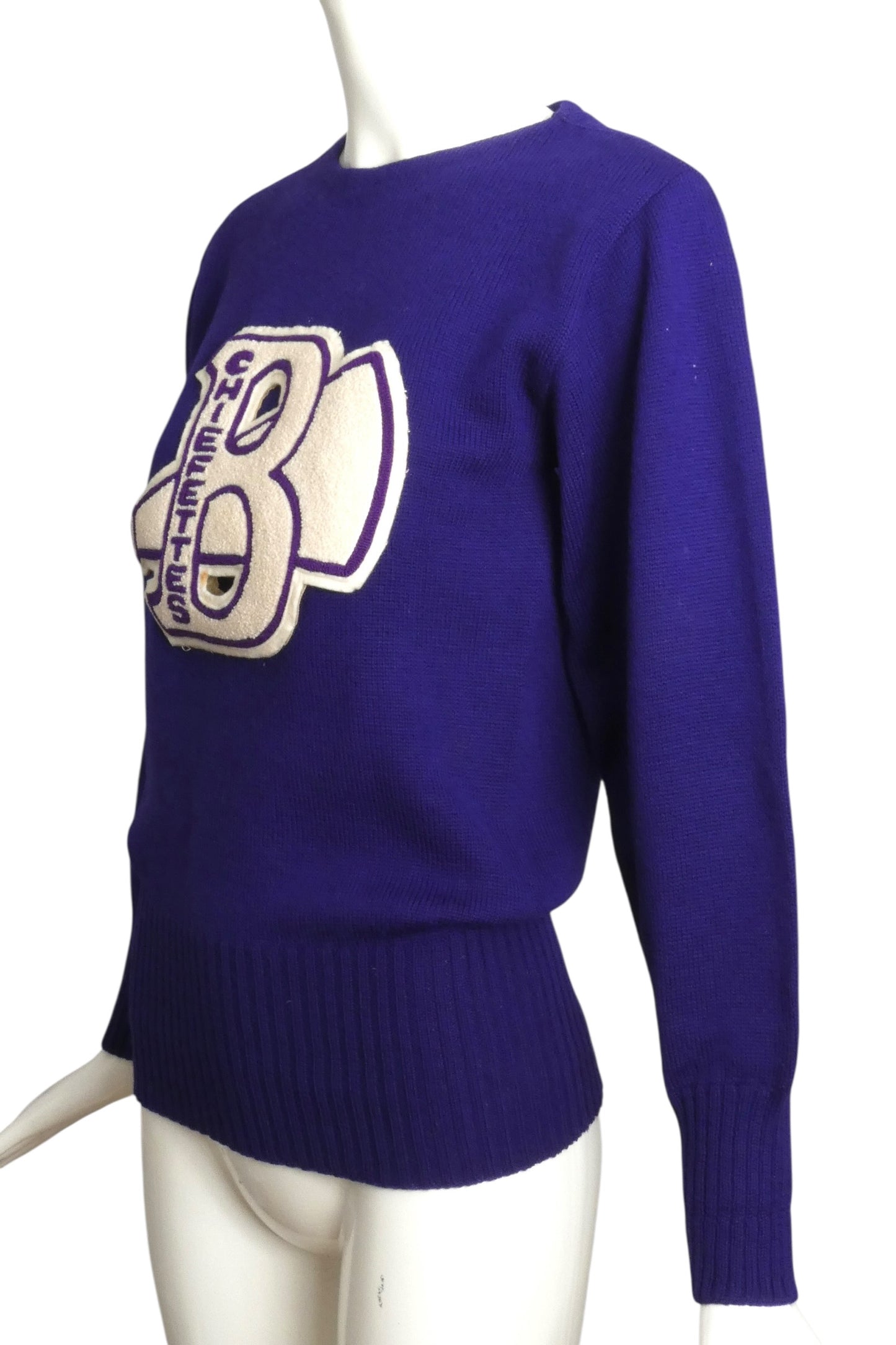 1960s Purple Cheerleaders Wool Sweater, Size 8