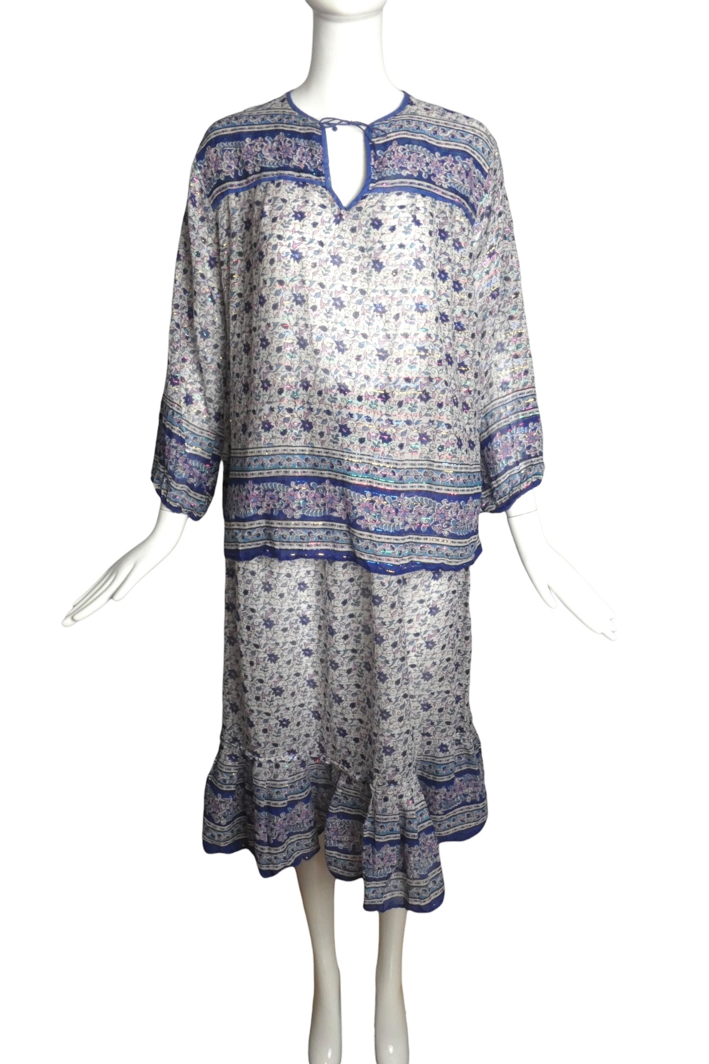 1970s Printed Batiste Skirt Ensemble, Size 8